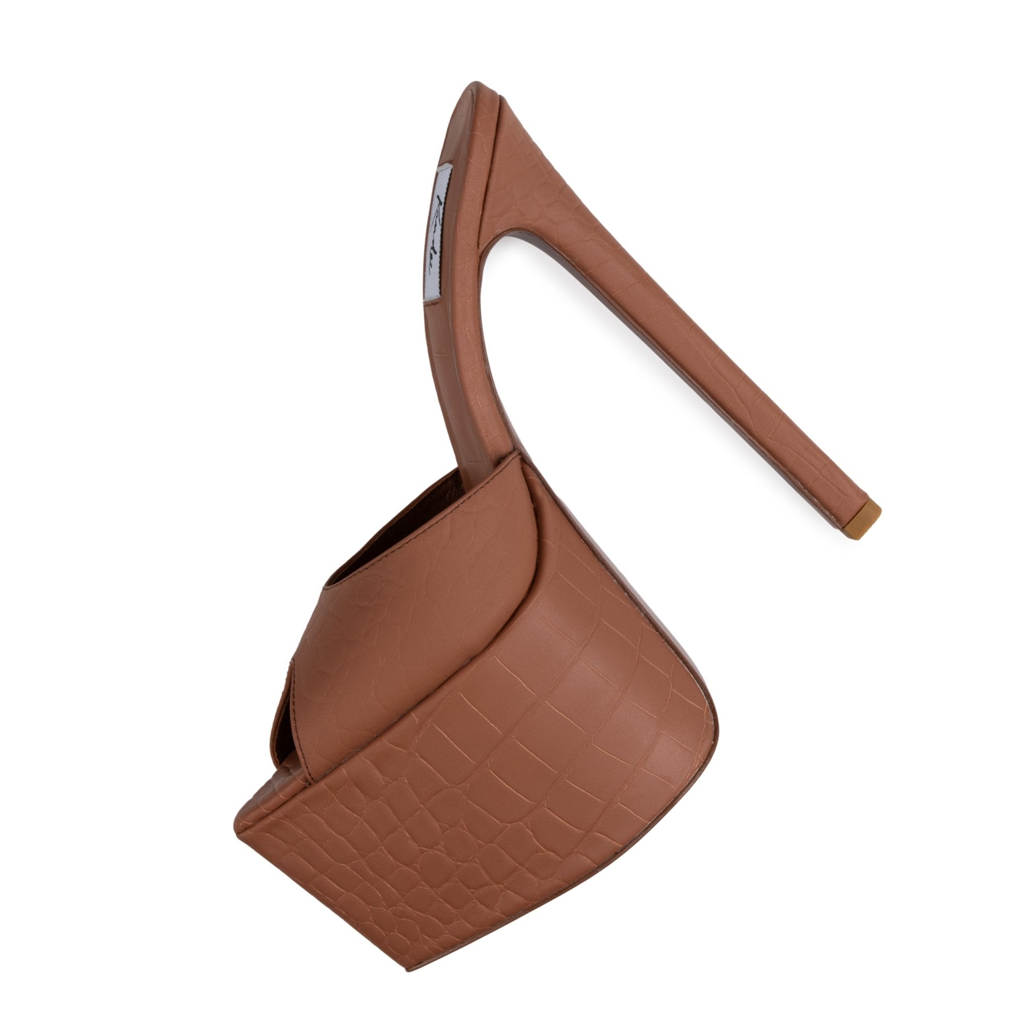 Mocha Mousse Croco Platform Mules - Kandee