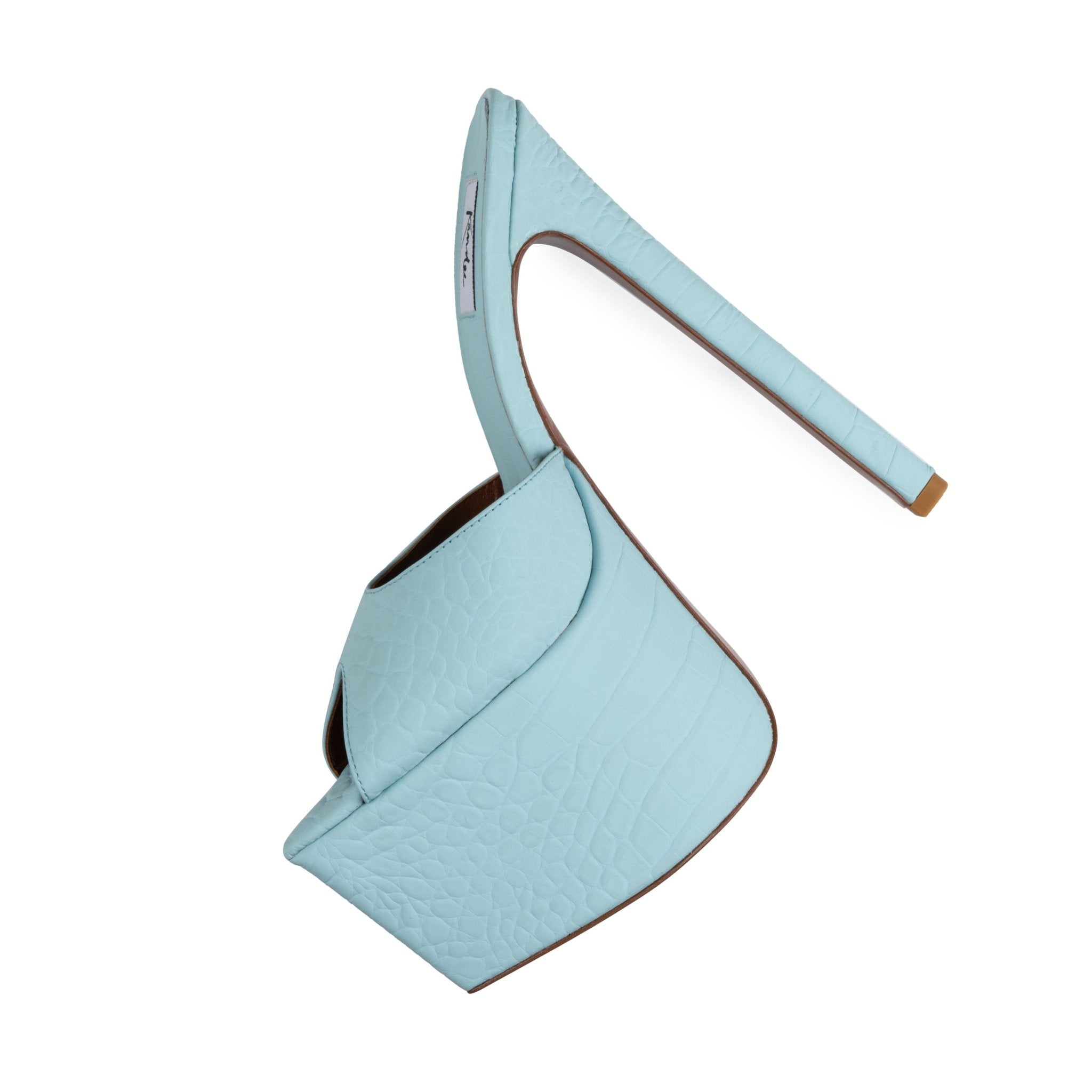 Iced Aqua Croco Platform Mules - Kandee