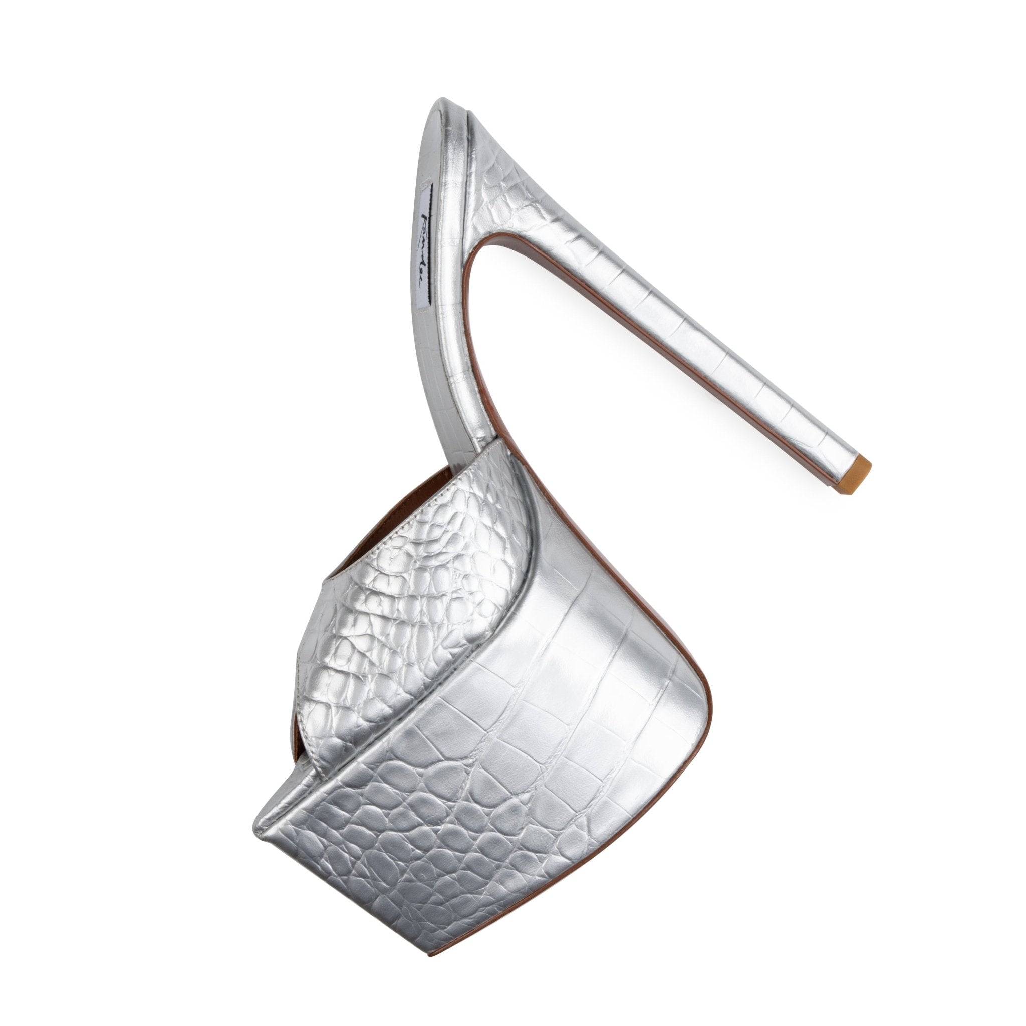 Silver Croco Platform Mules - Kandee