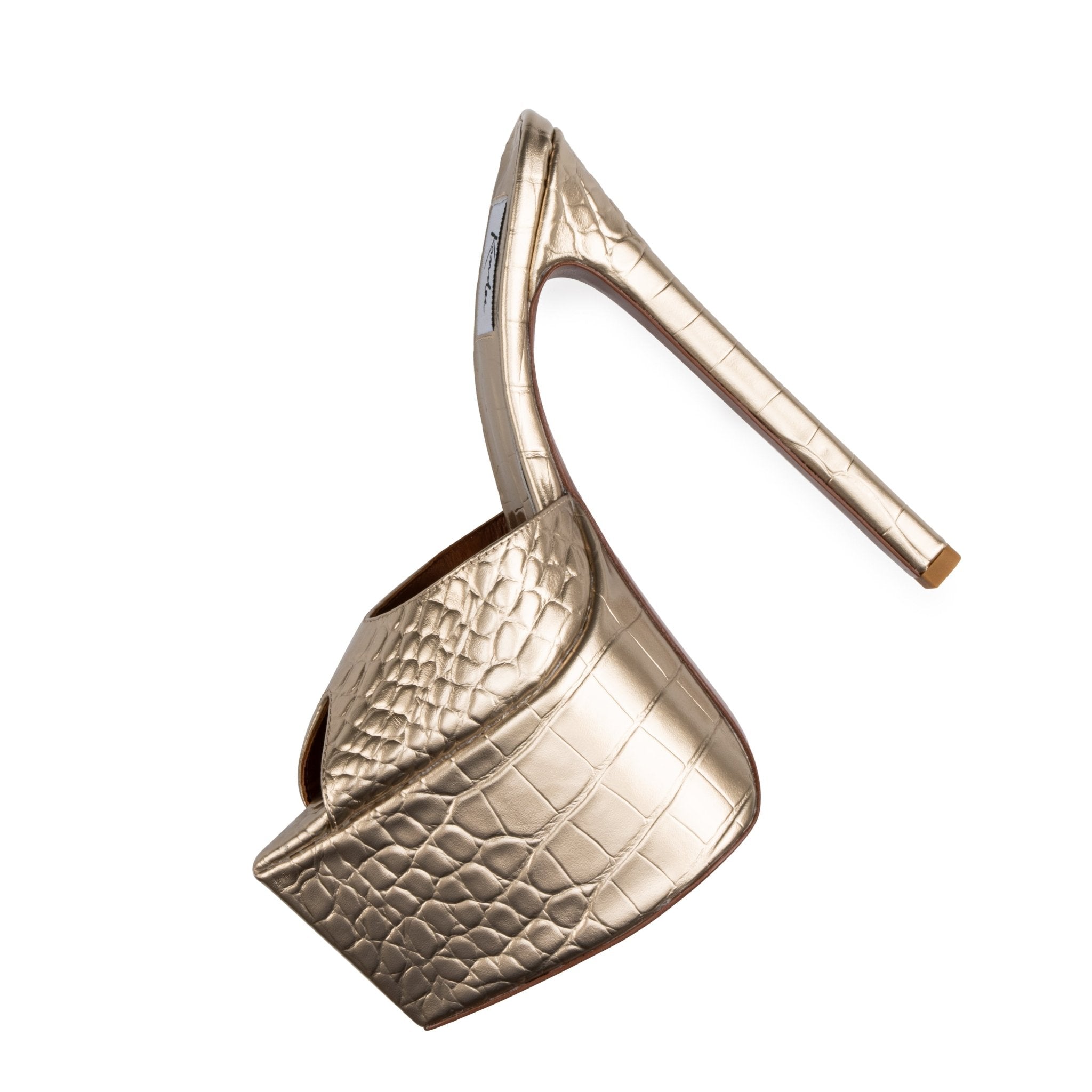 Light Gold Croco Platform Mules - Kandee