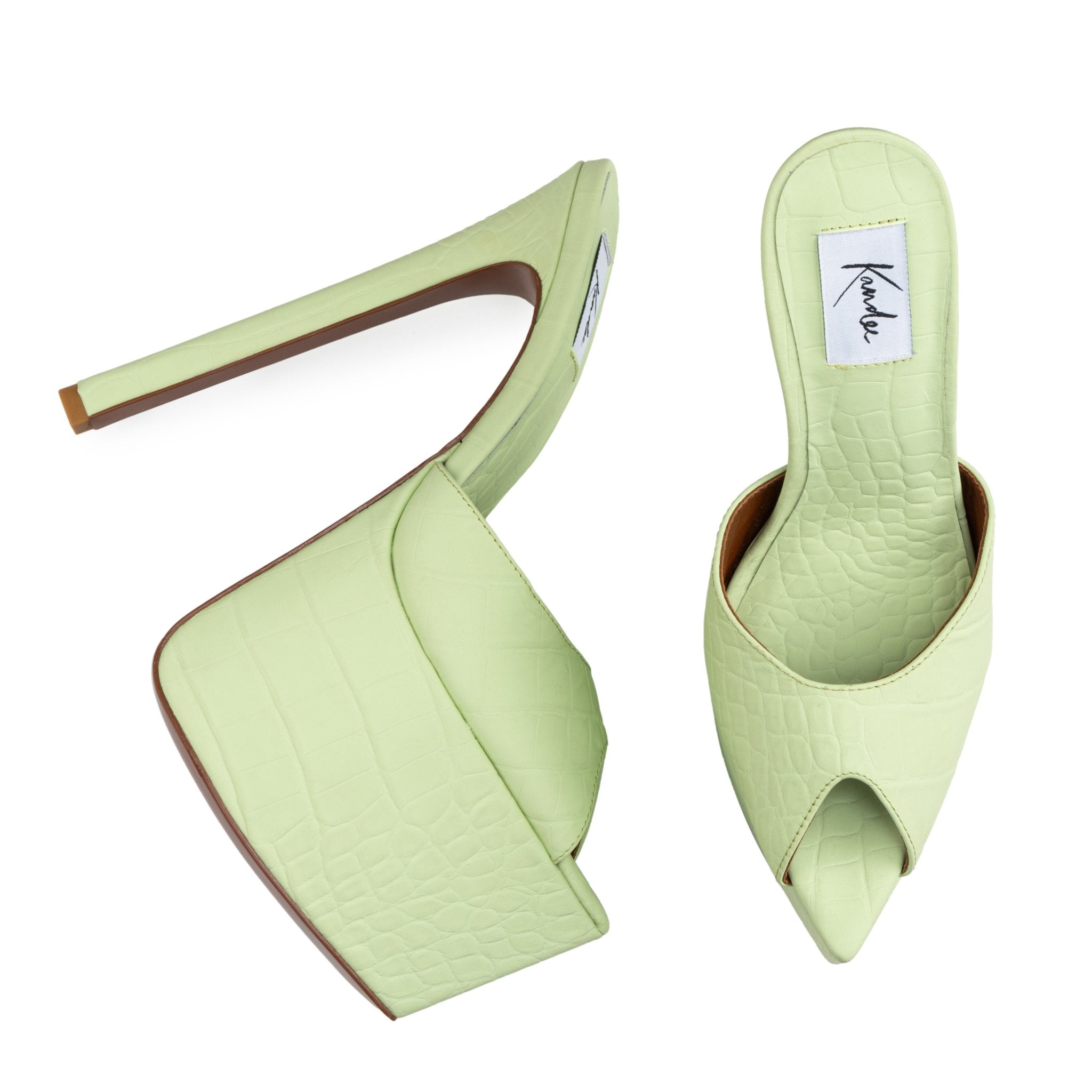 Pistachio Croco Platform Mules - Kandee