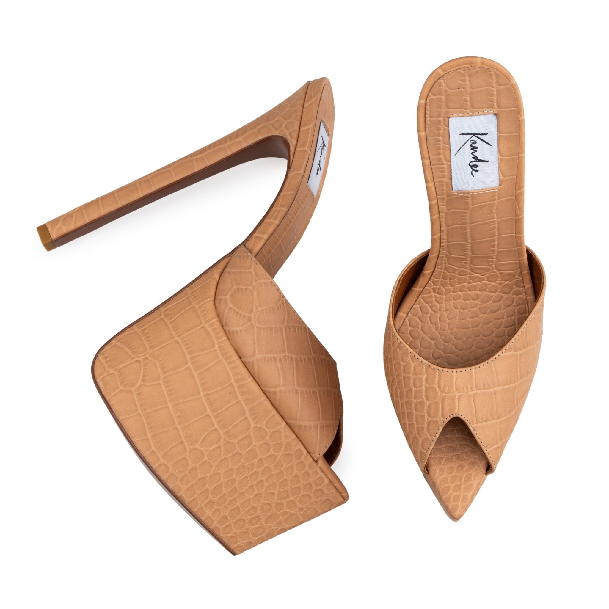 Natural Croco Platform Mules - Kandee