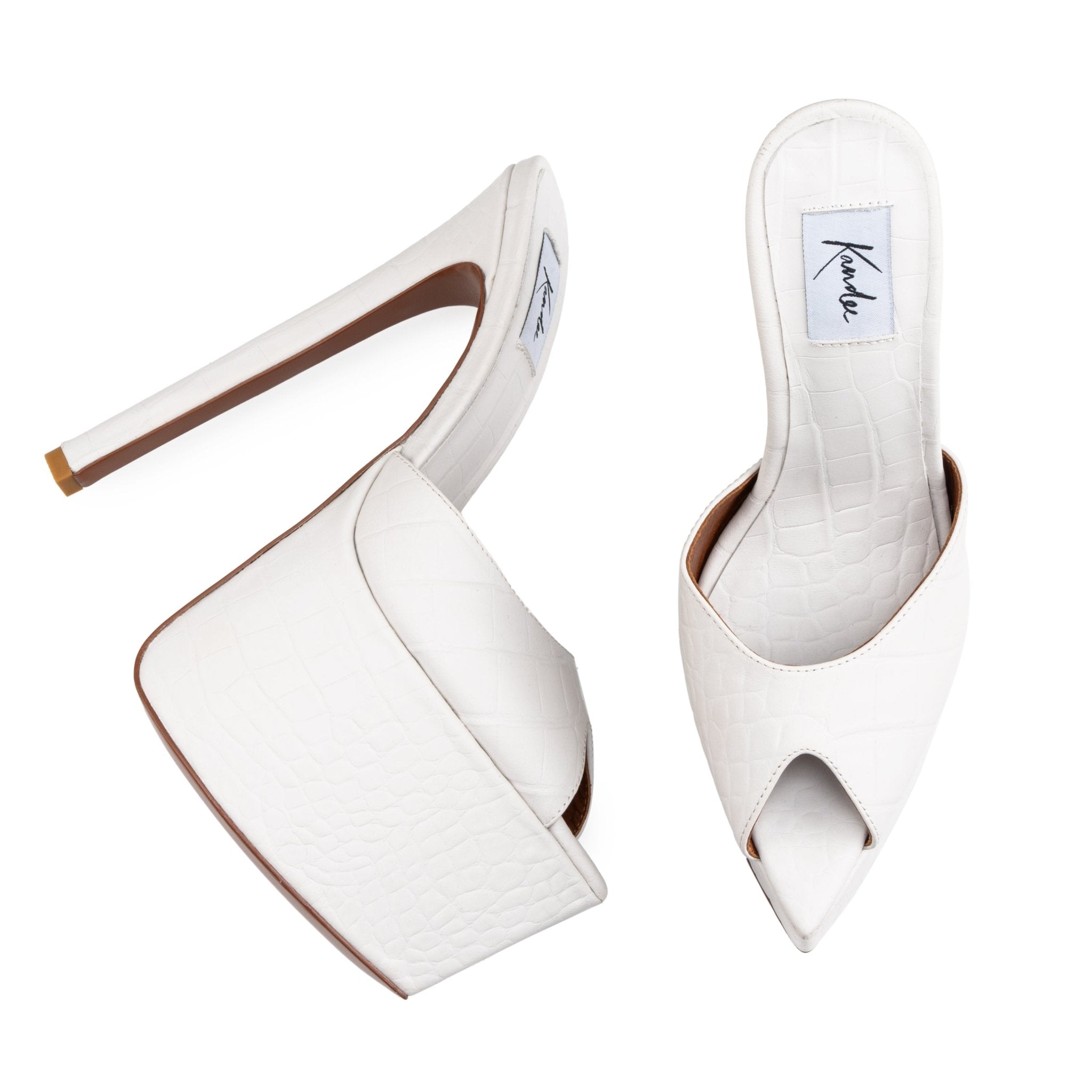 White Croco Platform Mules - Kandee