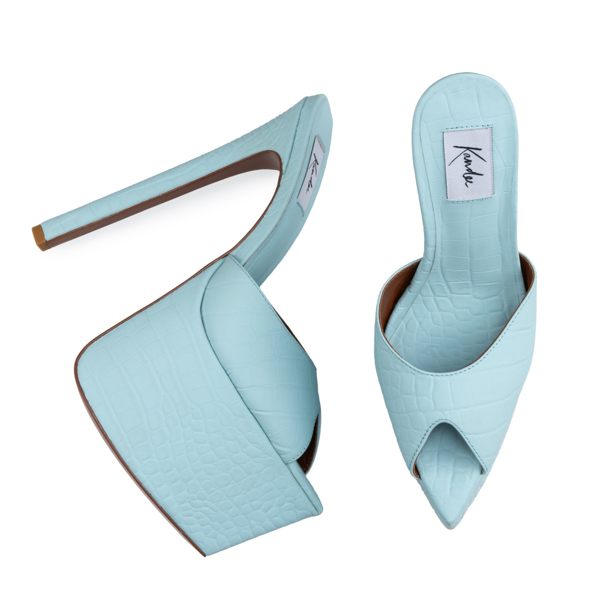 Iced Aqua Croco Platform Mules - Kandee