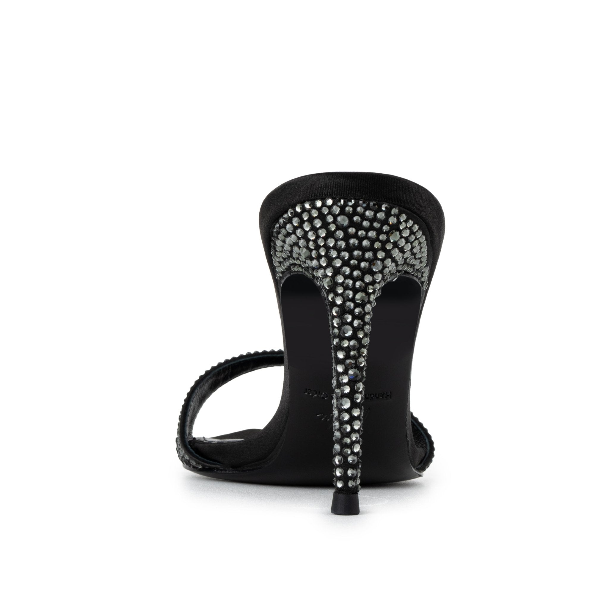 Black Caviar Crystal Leather Mules 90mm - Kandee
