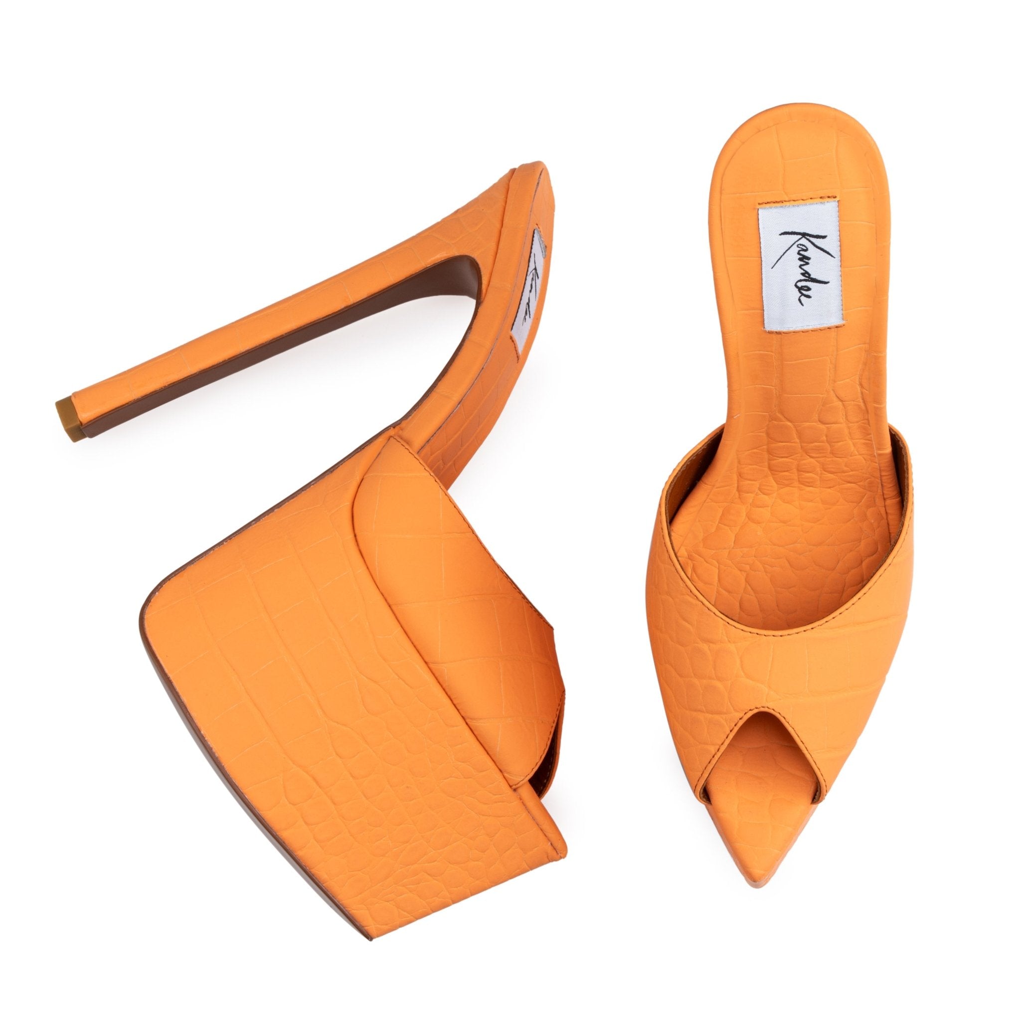 Papaya Croco Platform Mules - Kandee