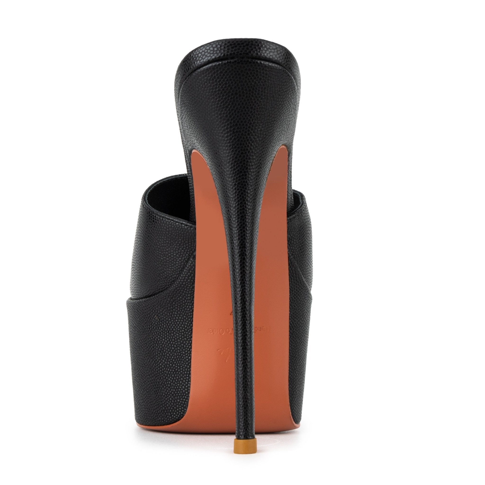 Black Caviar Leather Platform Mules - Kandee