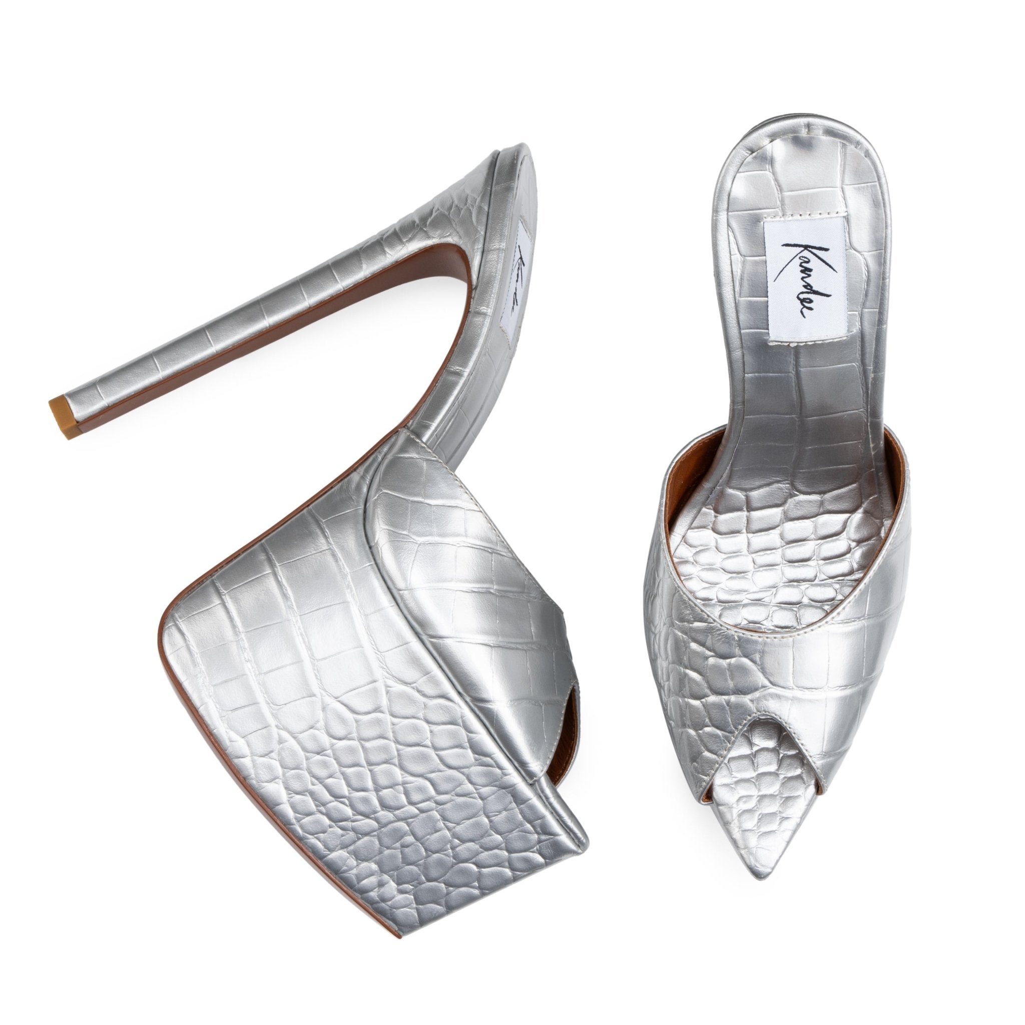 Silver Croco Platform Mules - Kandee
