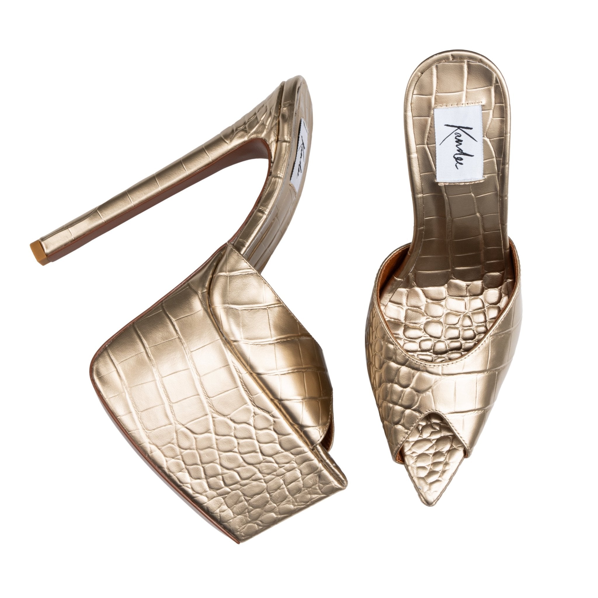 Light Gold Croco Platform Mules - Kandee