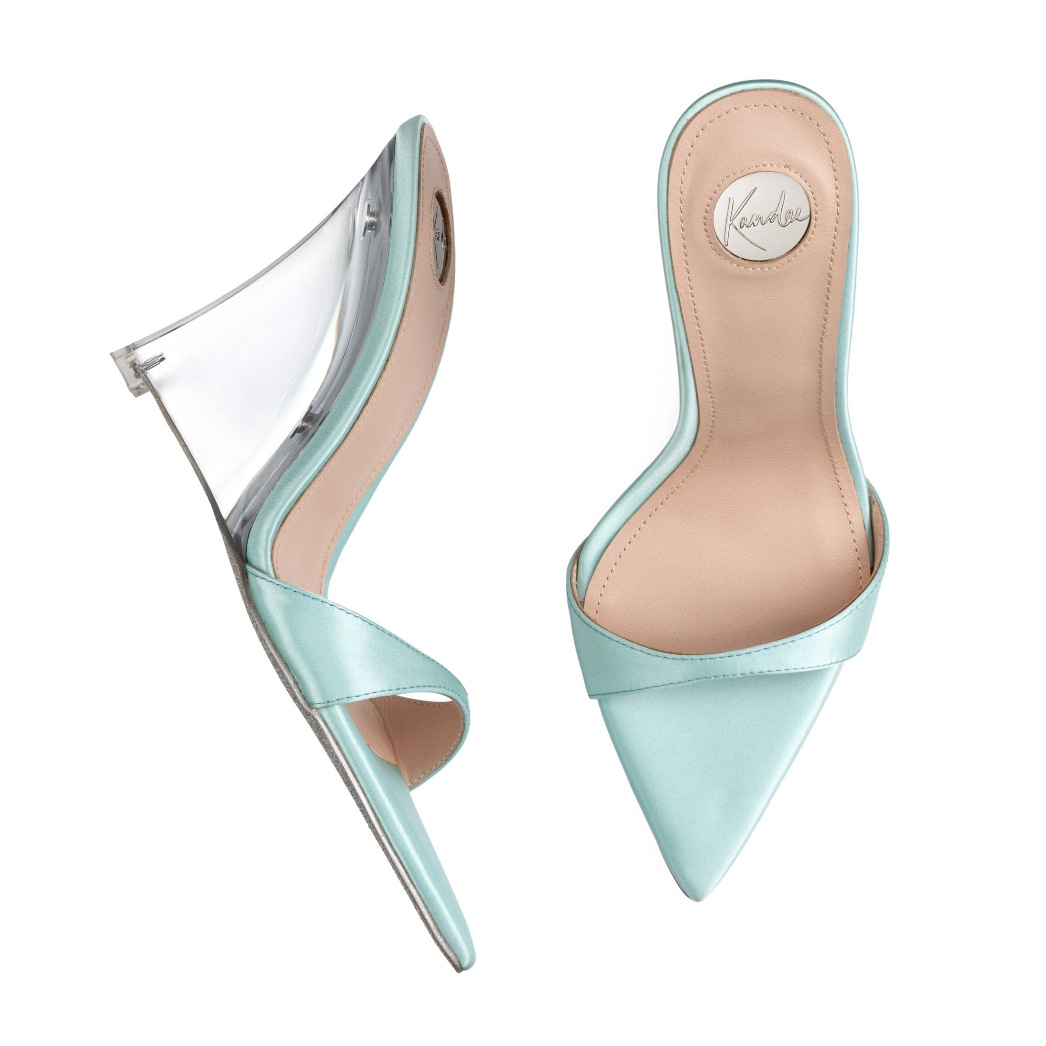 Aqua Silk Wedge Mule - Kandee