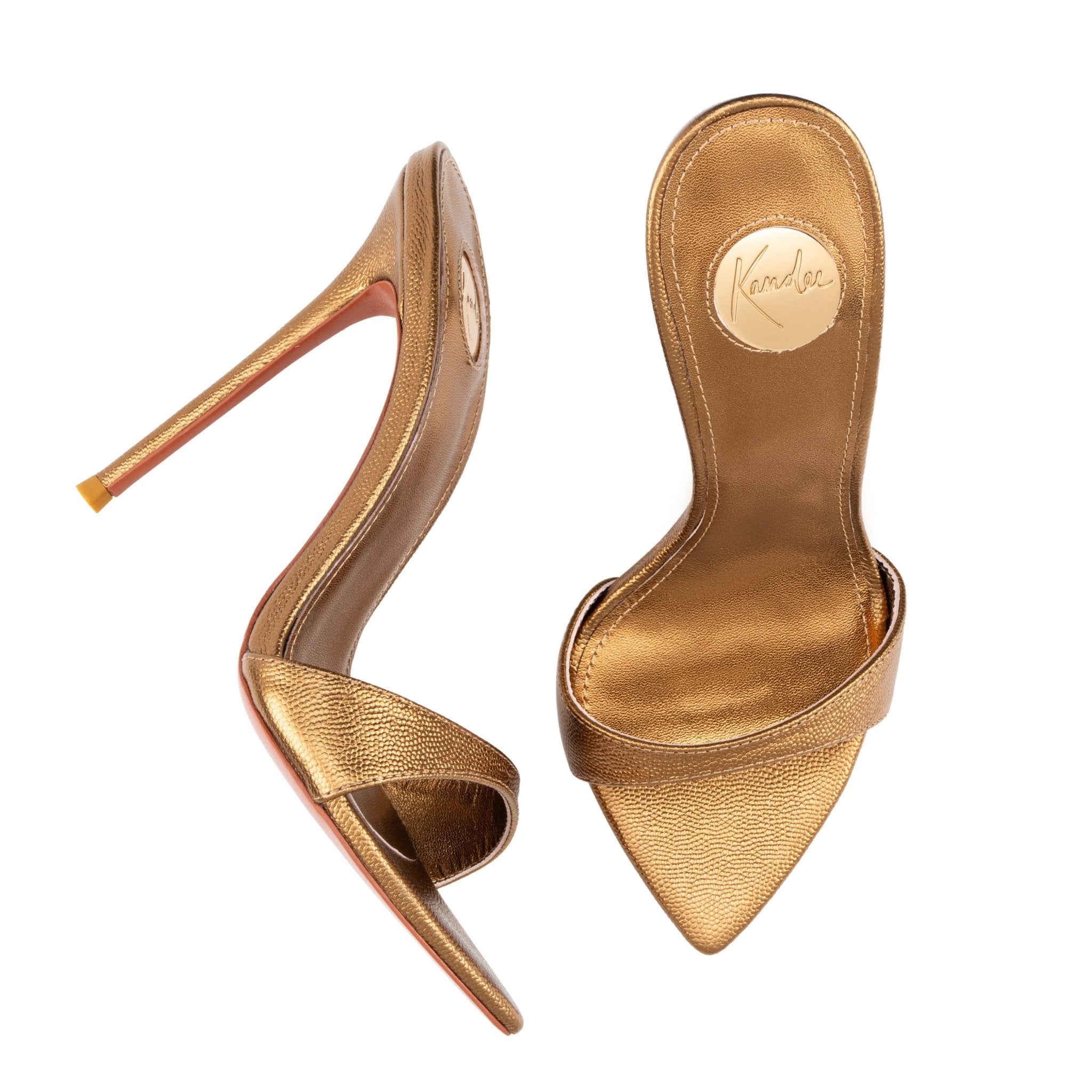 Golden Caviar Leather Mules 120mm - Kandee