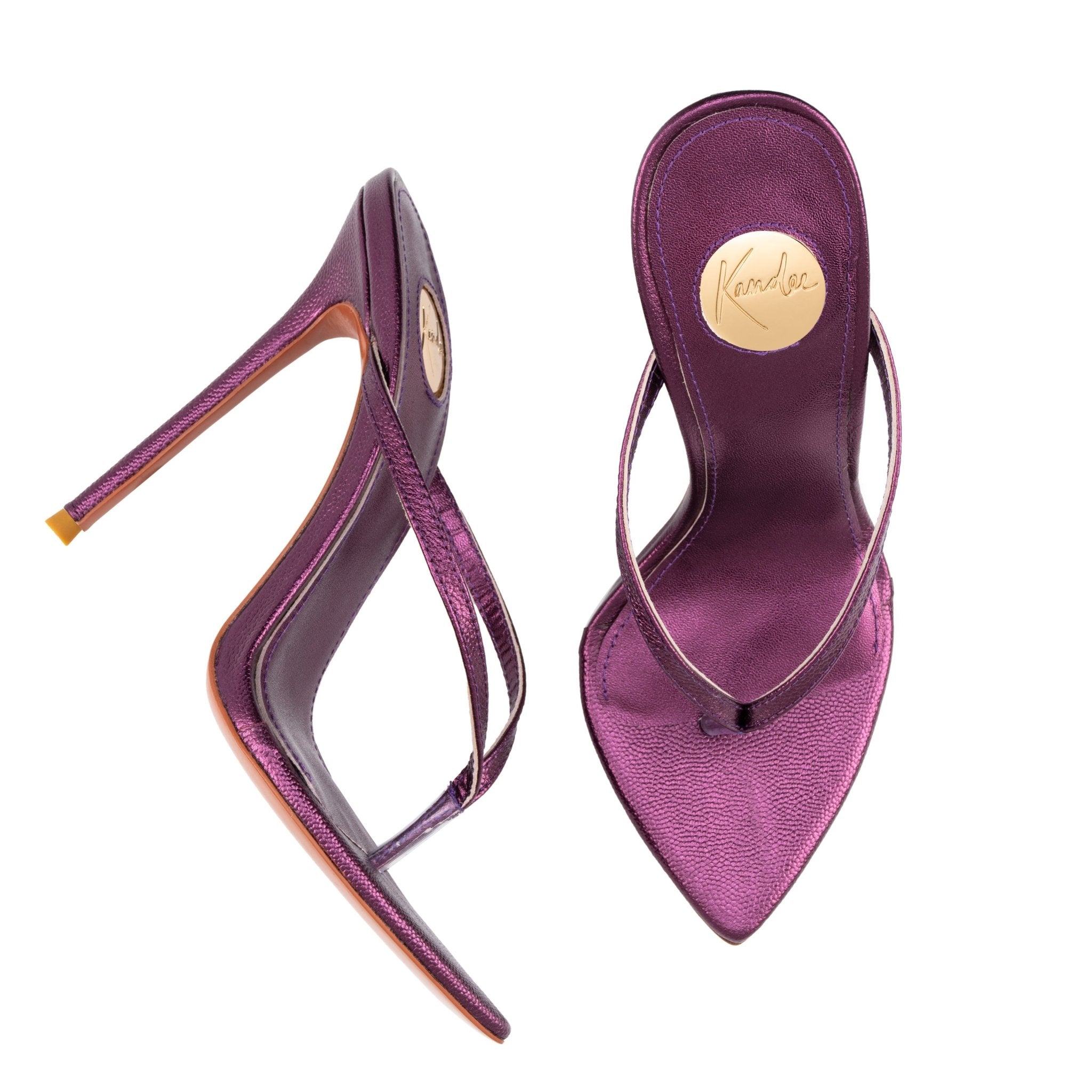 Blackcurrant Caviar Leather Thong Sandals 120mm - Kandee