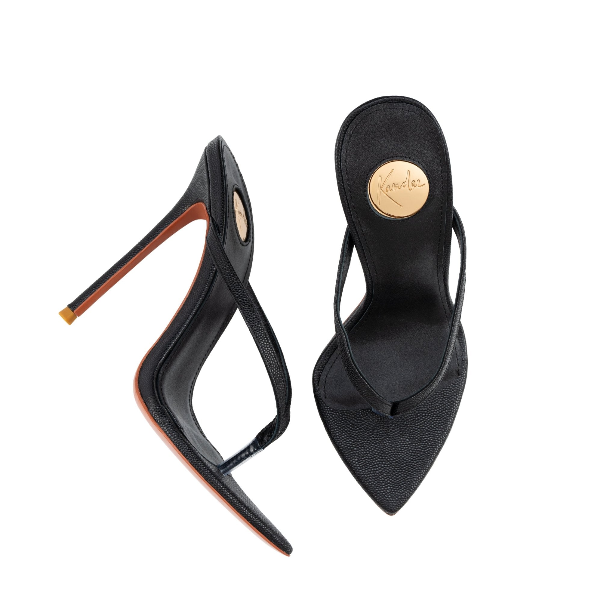 Black Caviar Leather Thong Sandals 120mm - Kandee
