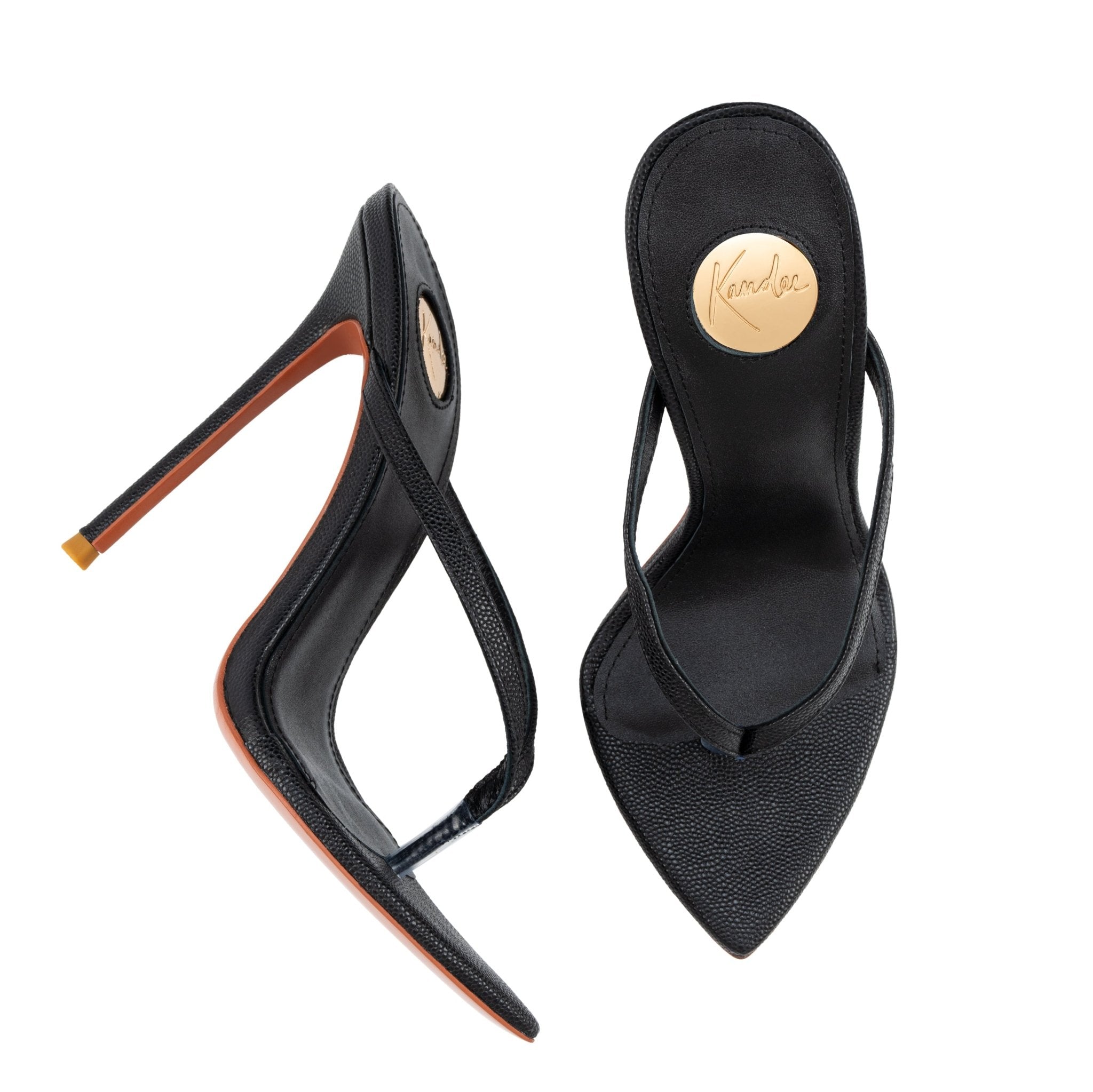 Black Caviar Leather Thong Sandals 120mm - Kandee