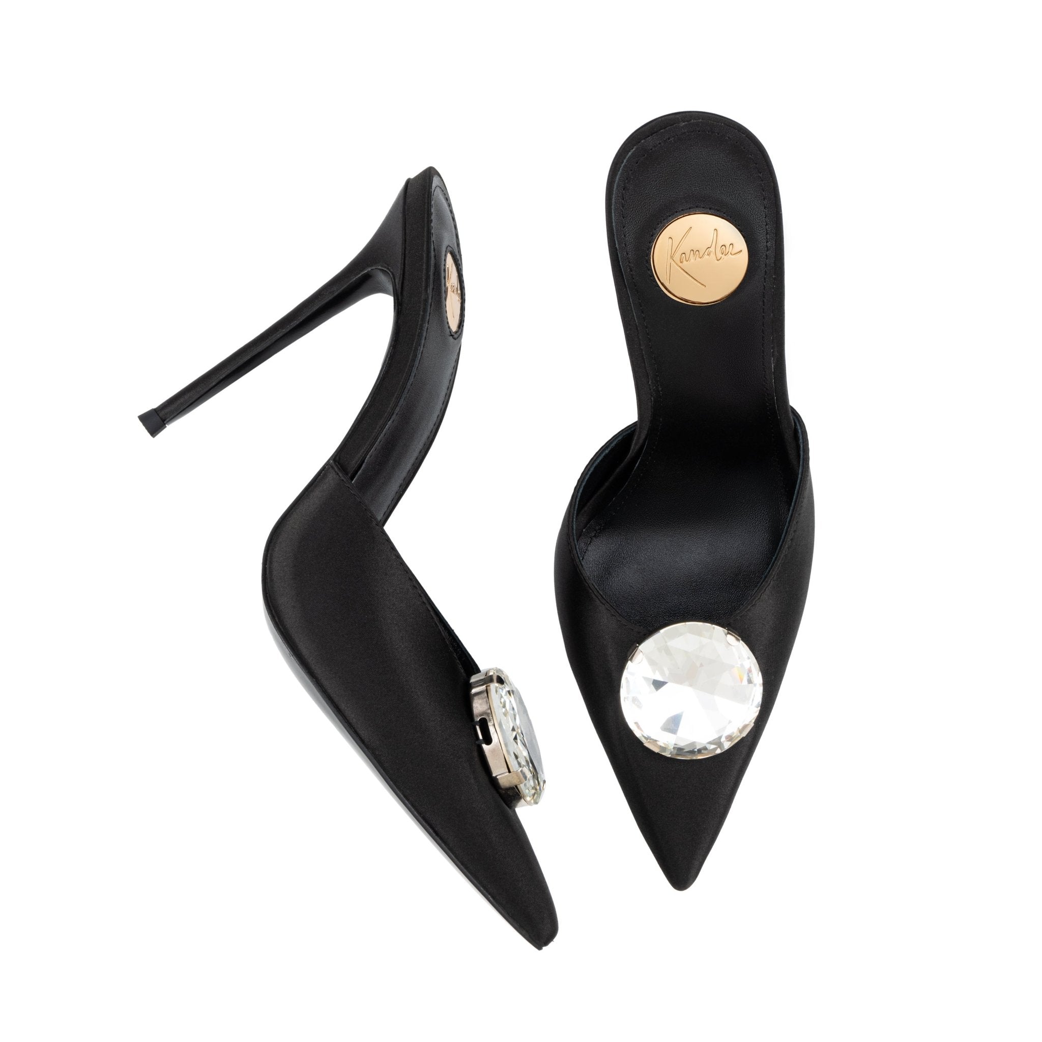 Black caviar Silk Crystal Mules 120mm - Kandee