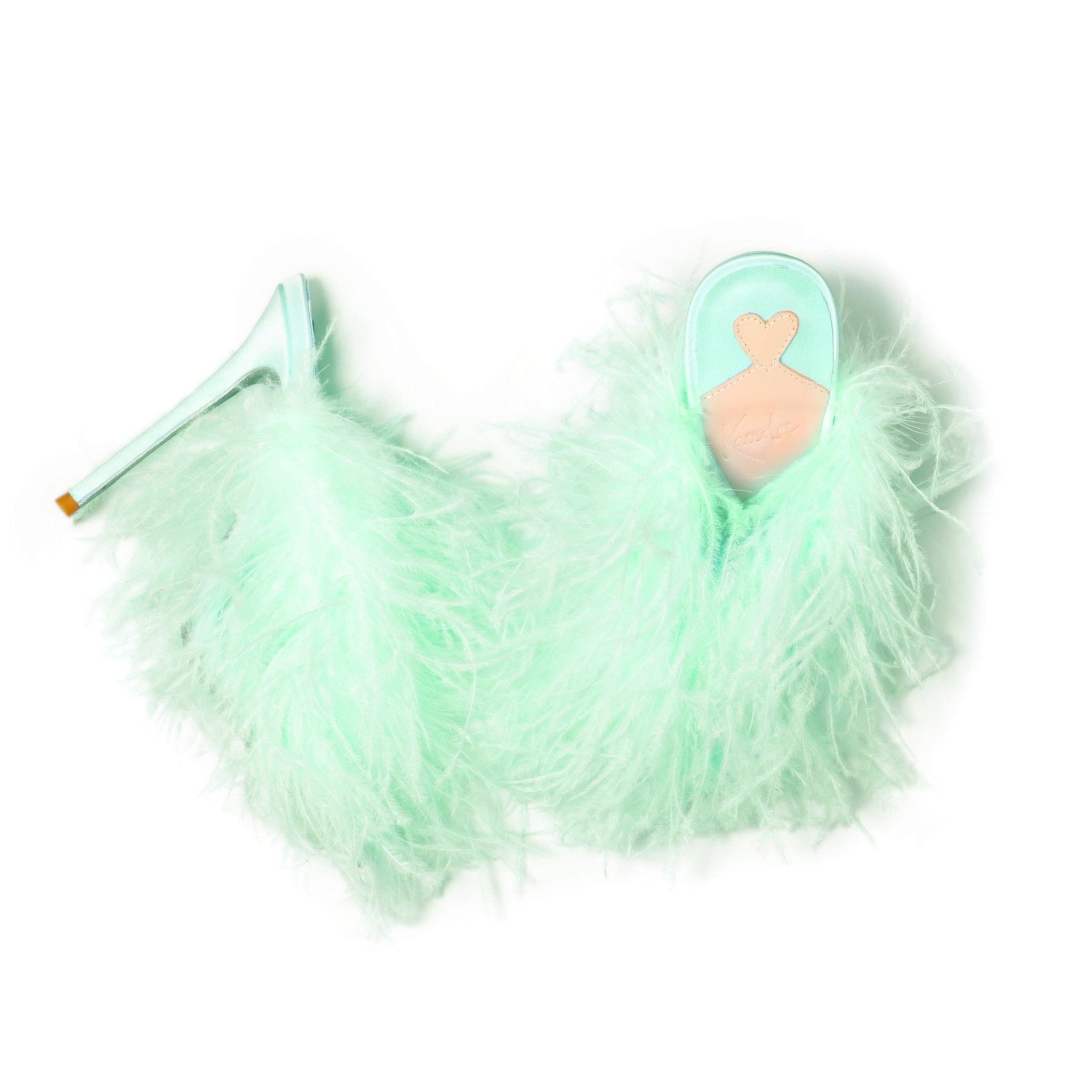 Aqua Silk Ostrich Mules - Kandee