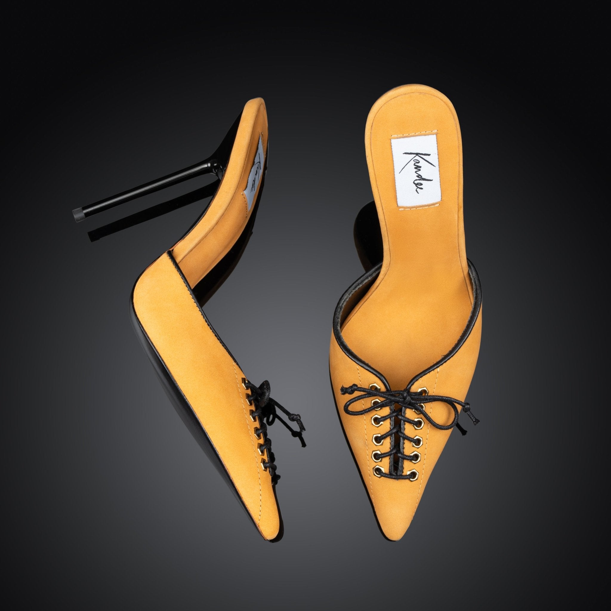 CAMEL NUBUCK LEATHER LACE MULES - Kandee