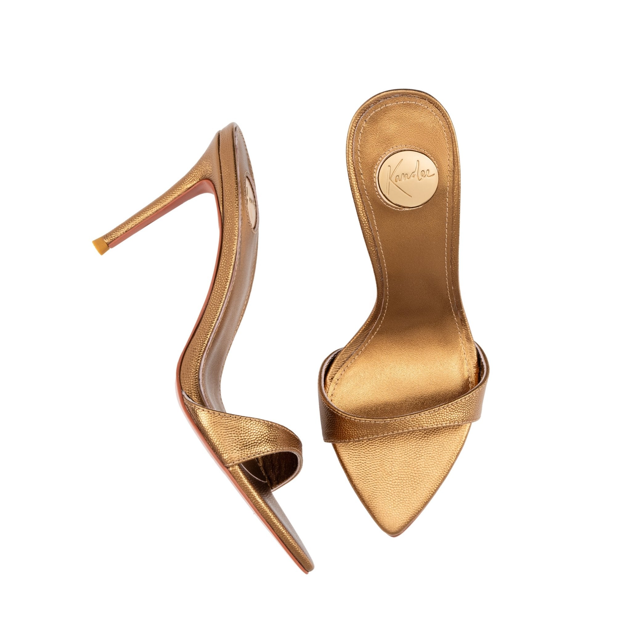 Golden Caviar Leather Mules 90mm - Kandee