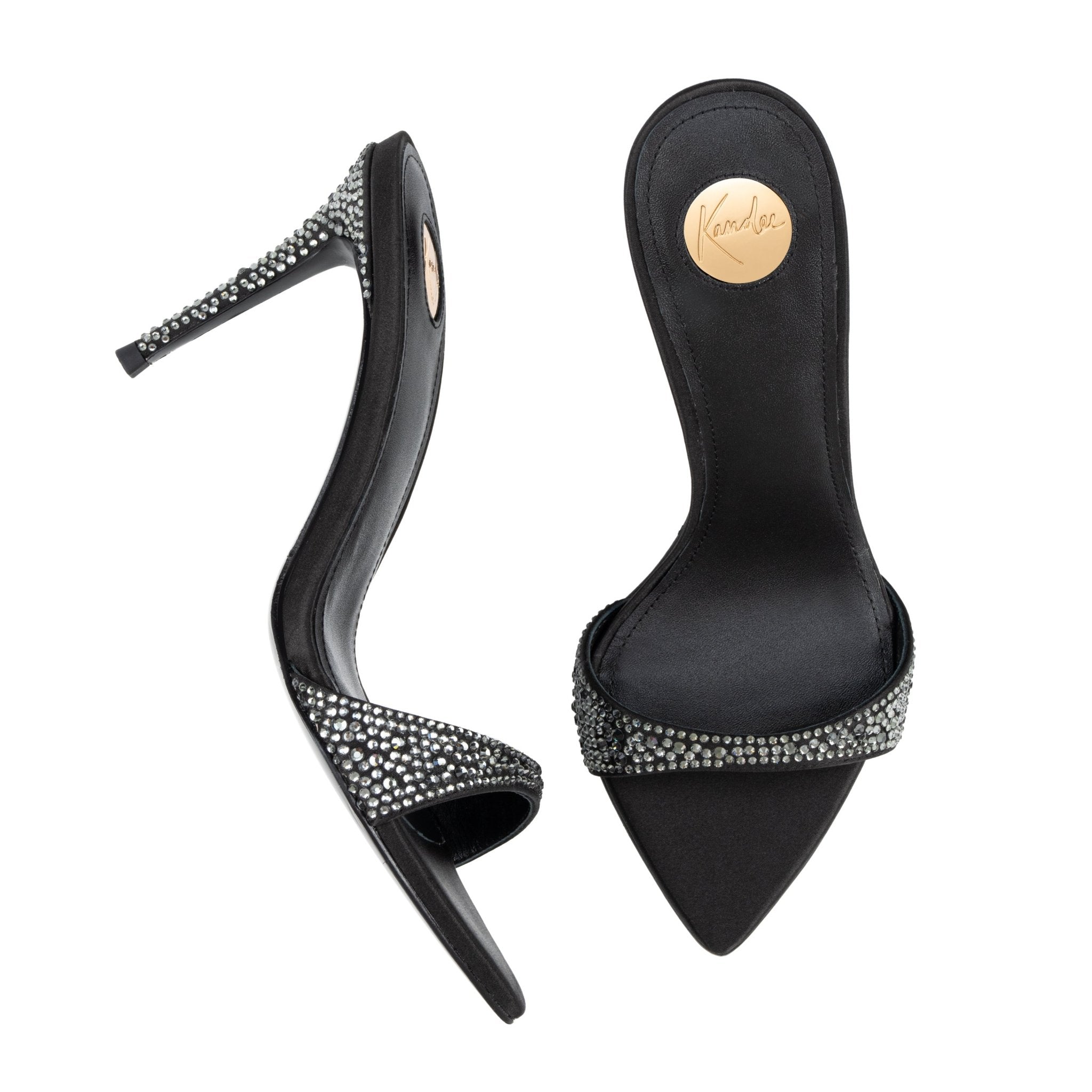 Black Caviar Crystal Leather Mules 90mm - Kandee