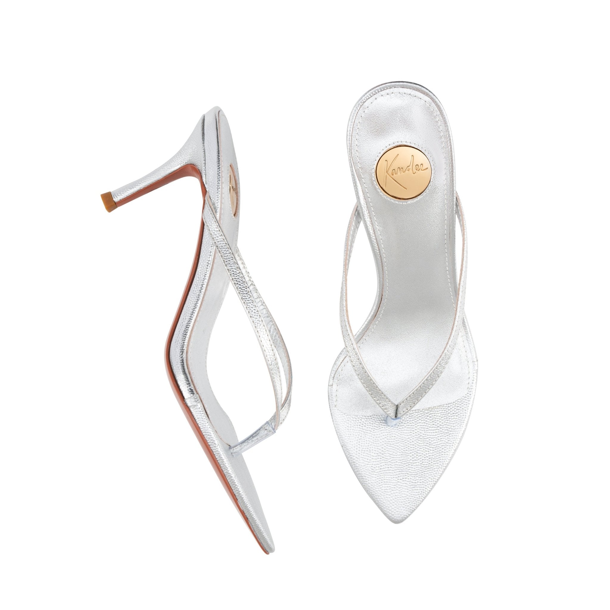 Silver Caviar Leather Thong Sandals 70mm - Kandee