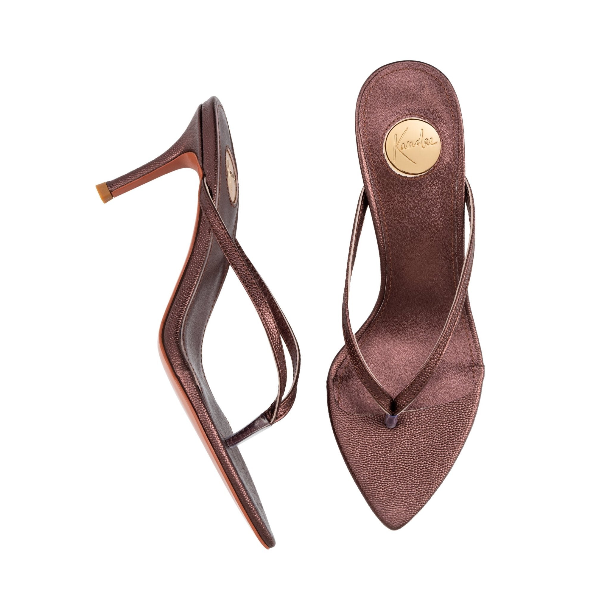 Chocolate Caviar Leather Thong Sandals 70mm - Kandee