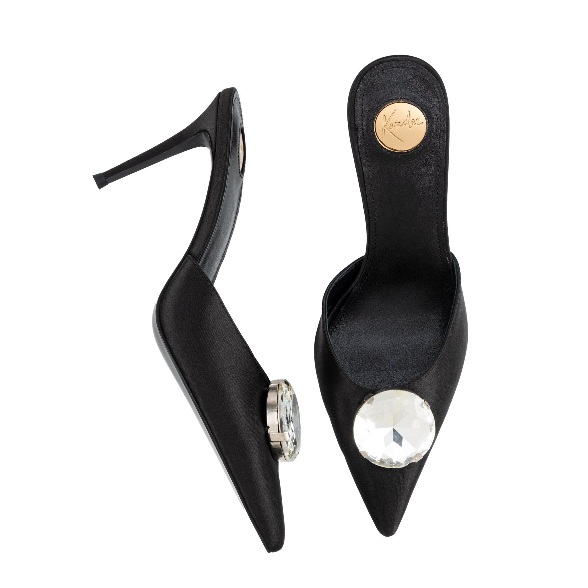 Black caviar Silk Crystal Mules 90mm - Kandee