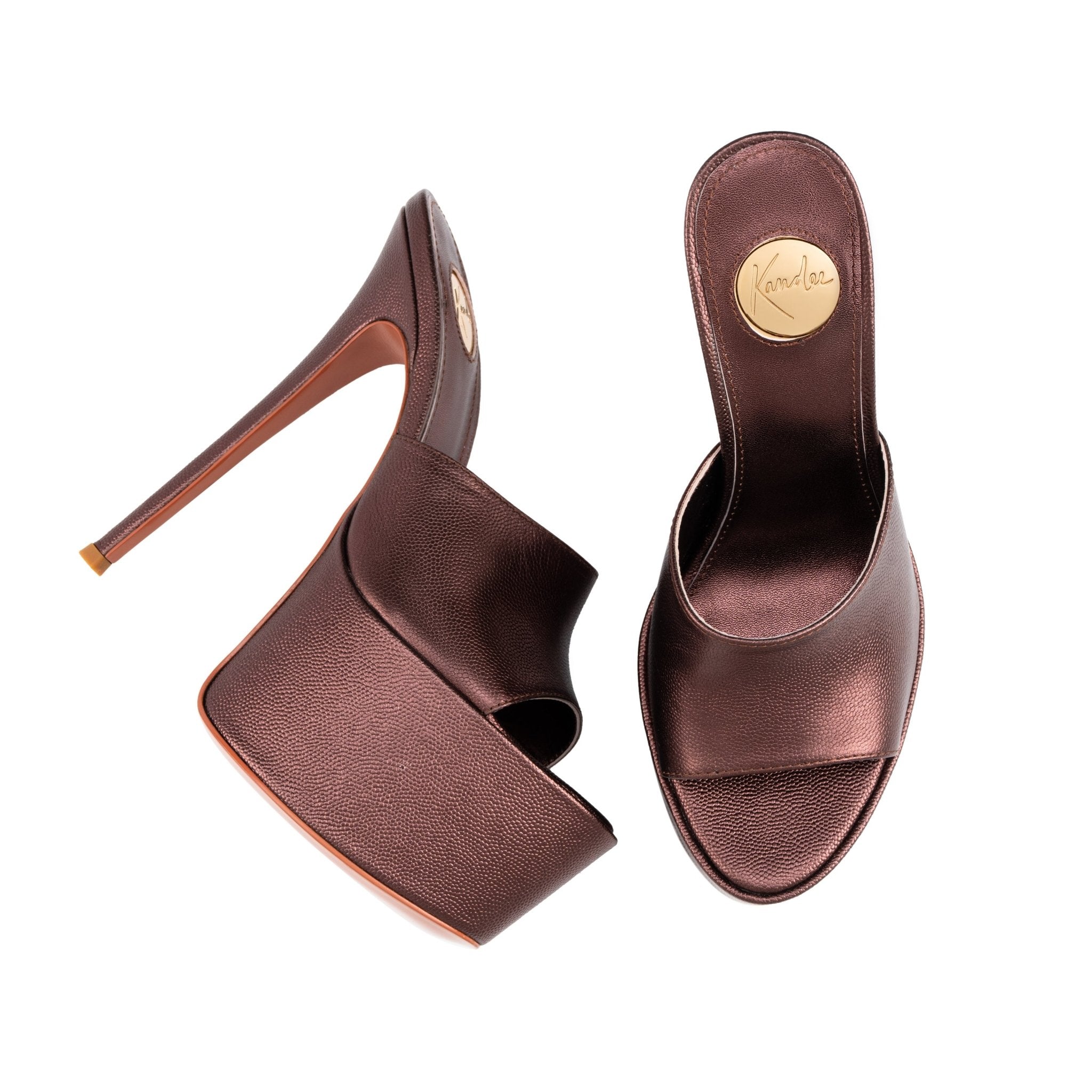 Chocolate Caviar Leather Platform Mules - Kandee