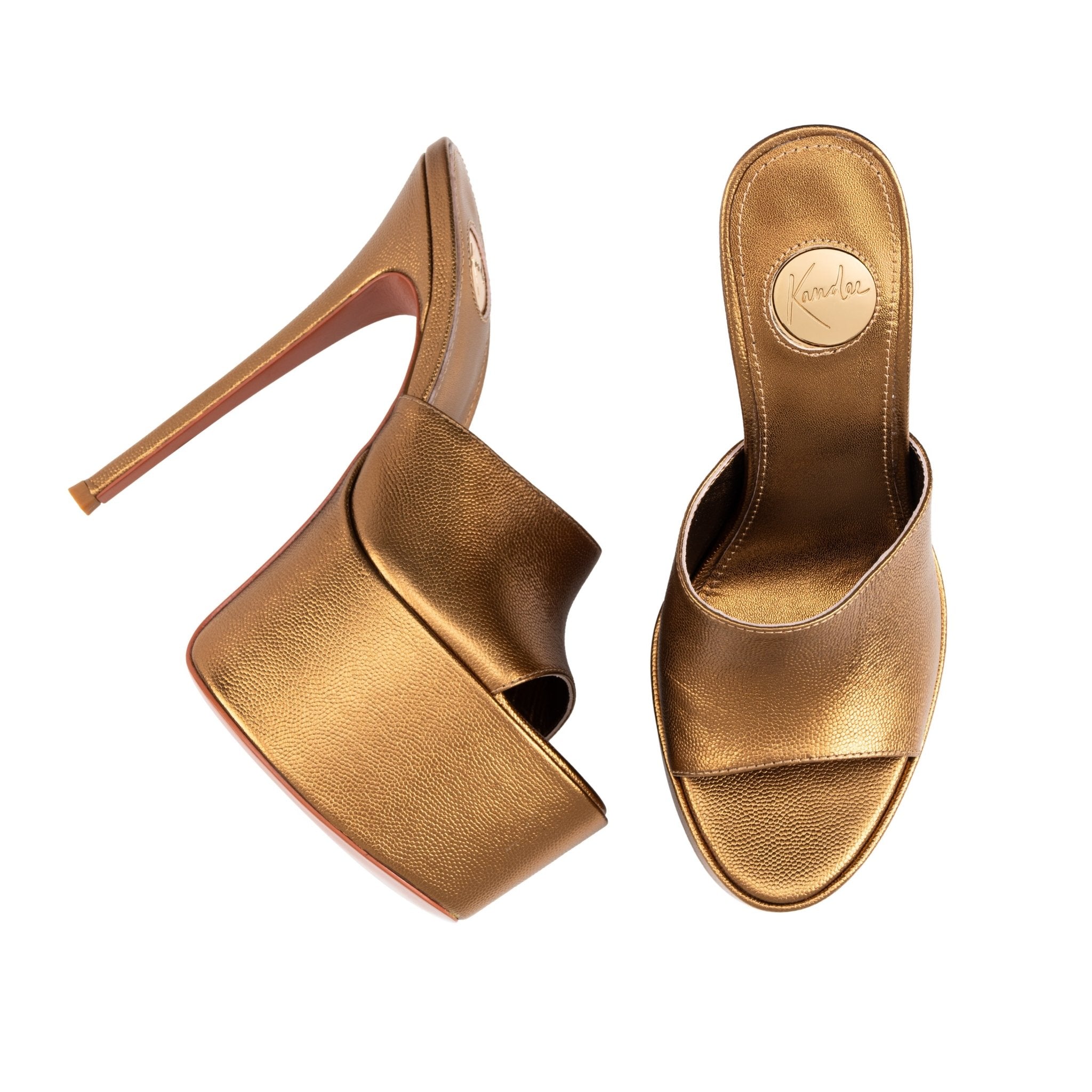 Golden Caviar Leather Platform Mules - Kandee