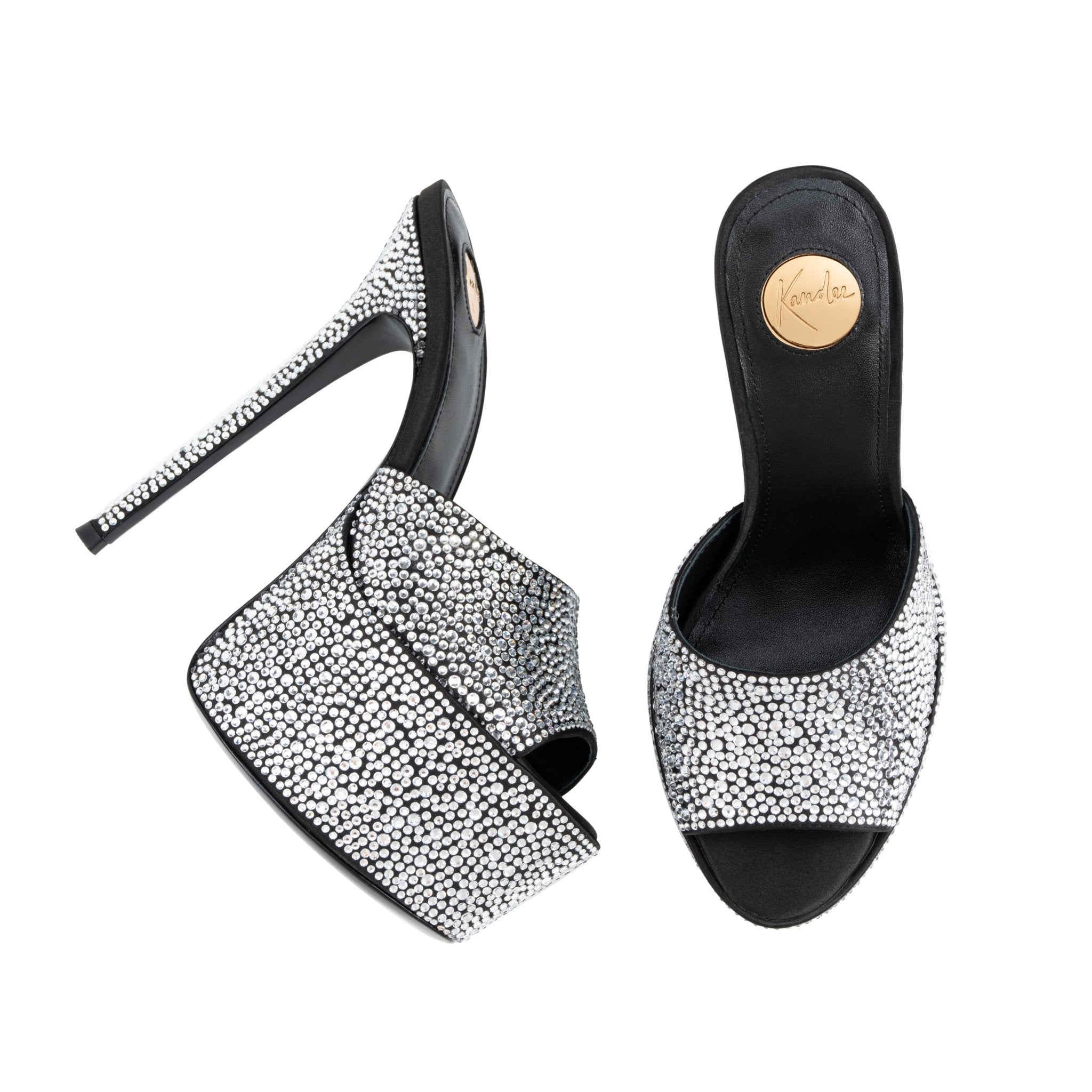 Caviar Crystal Leather Platform Mules - Kandee