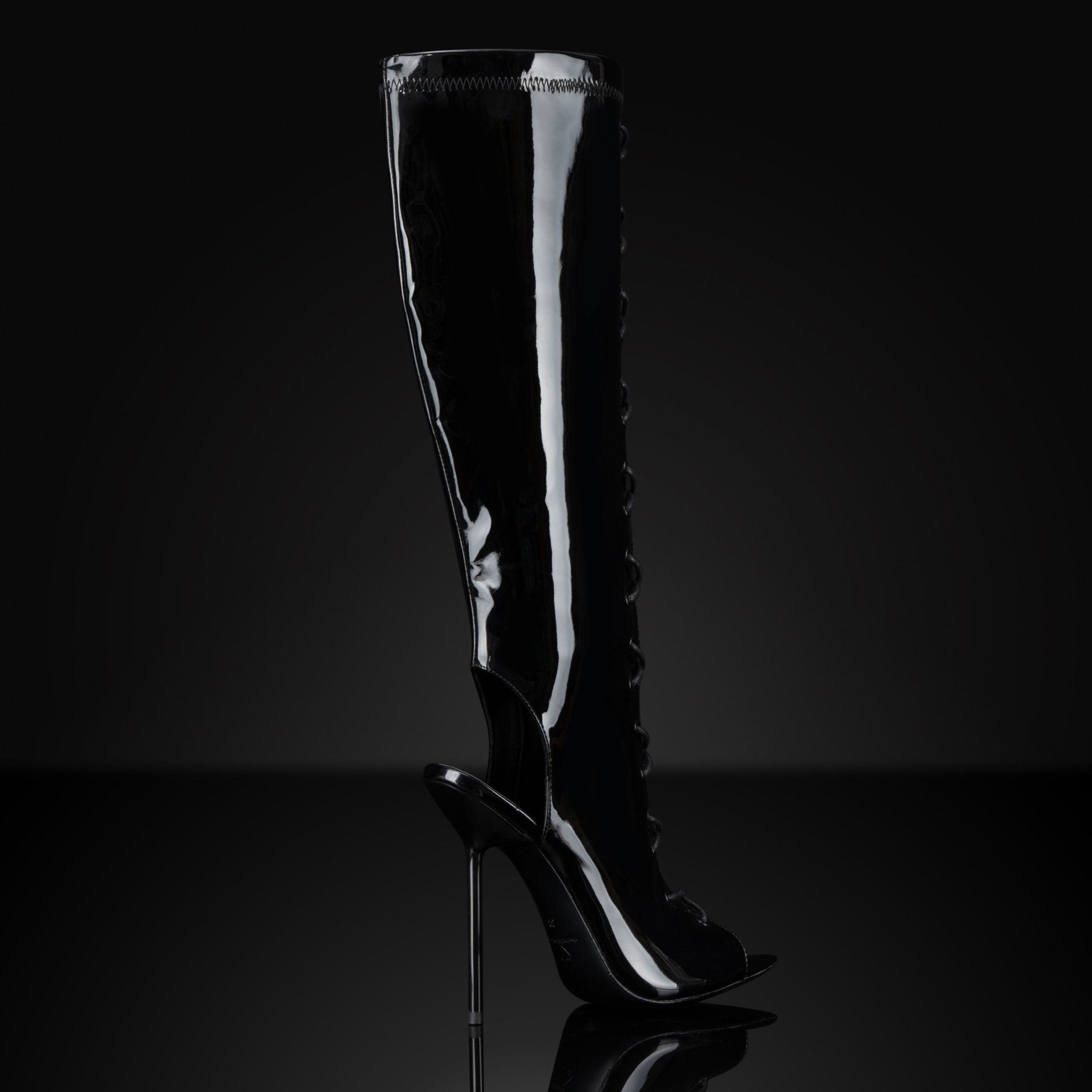 Black Latex Patent Boot Sandals - Kandee