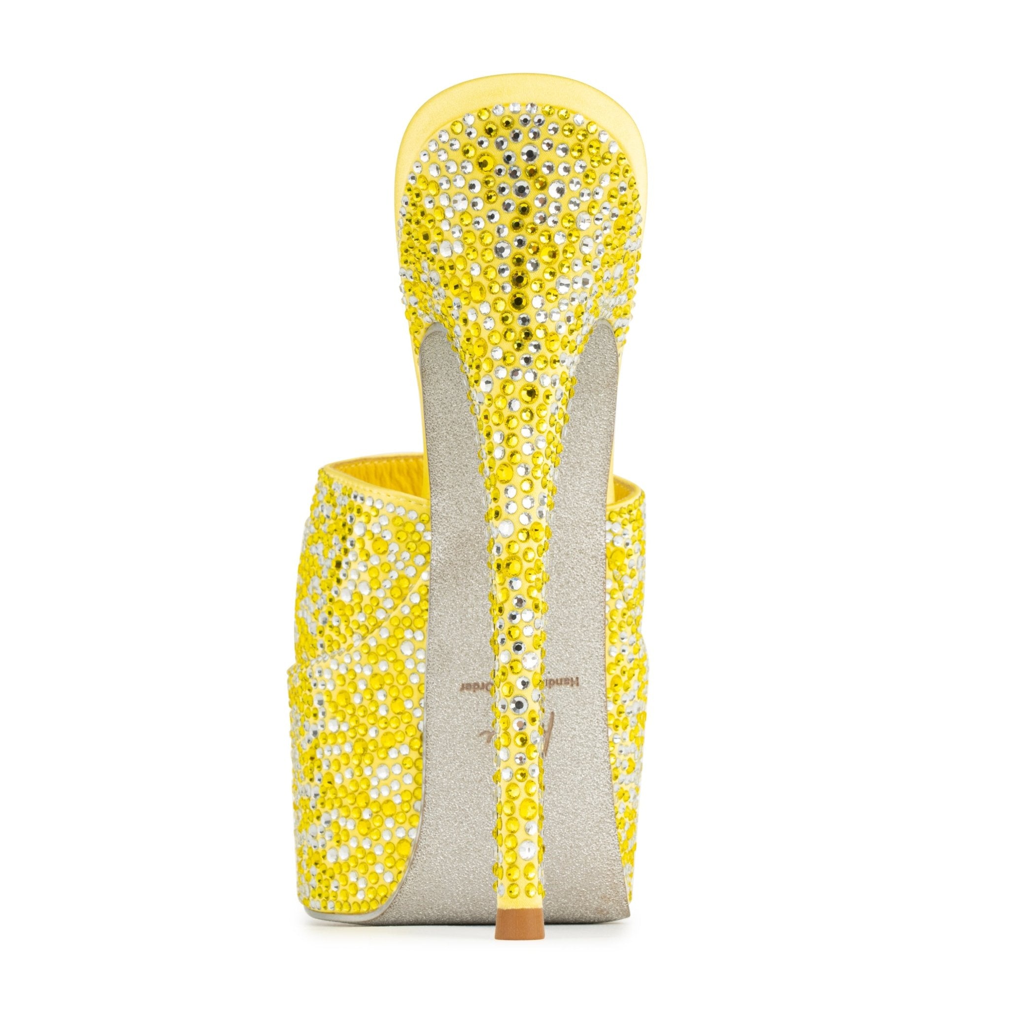 Lemon Crystal Silk Platform Mules - Kandee