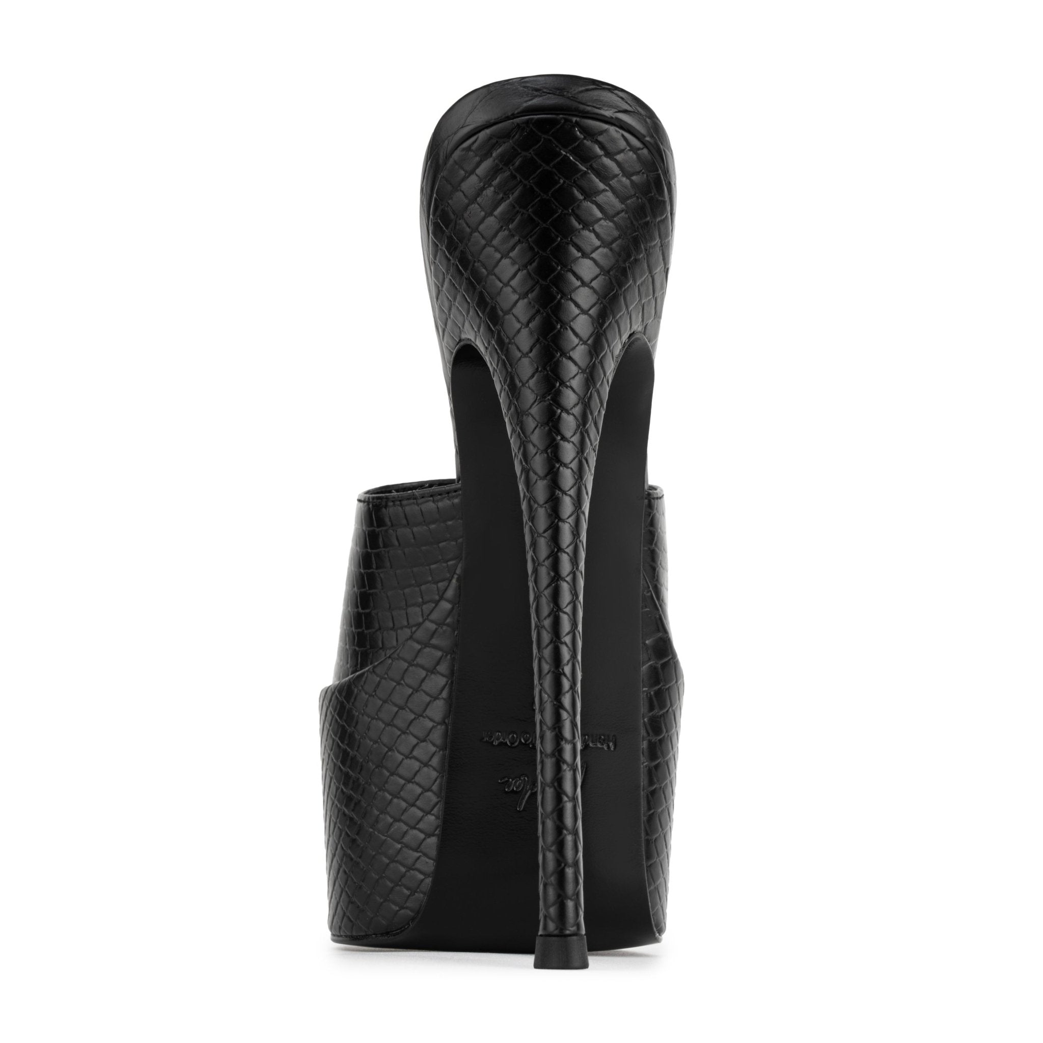 Black Python embossed Leather Platform Mules - Kandee