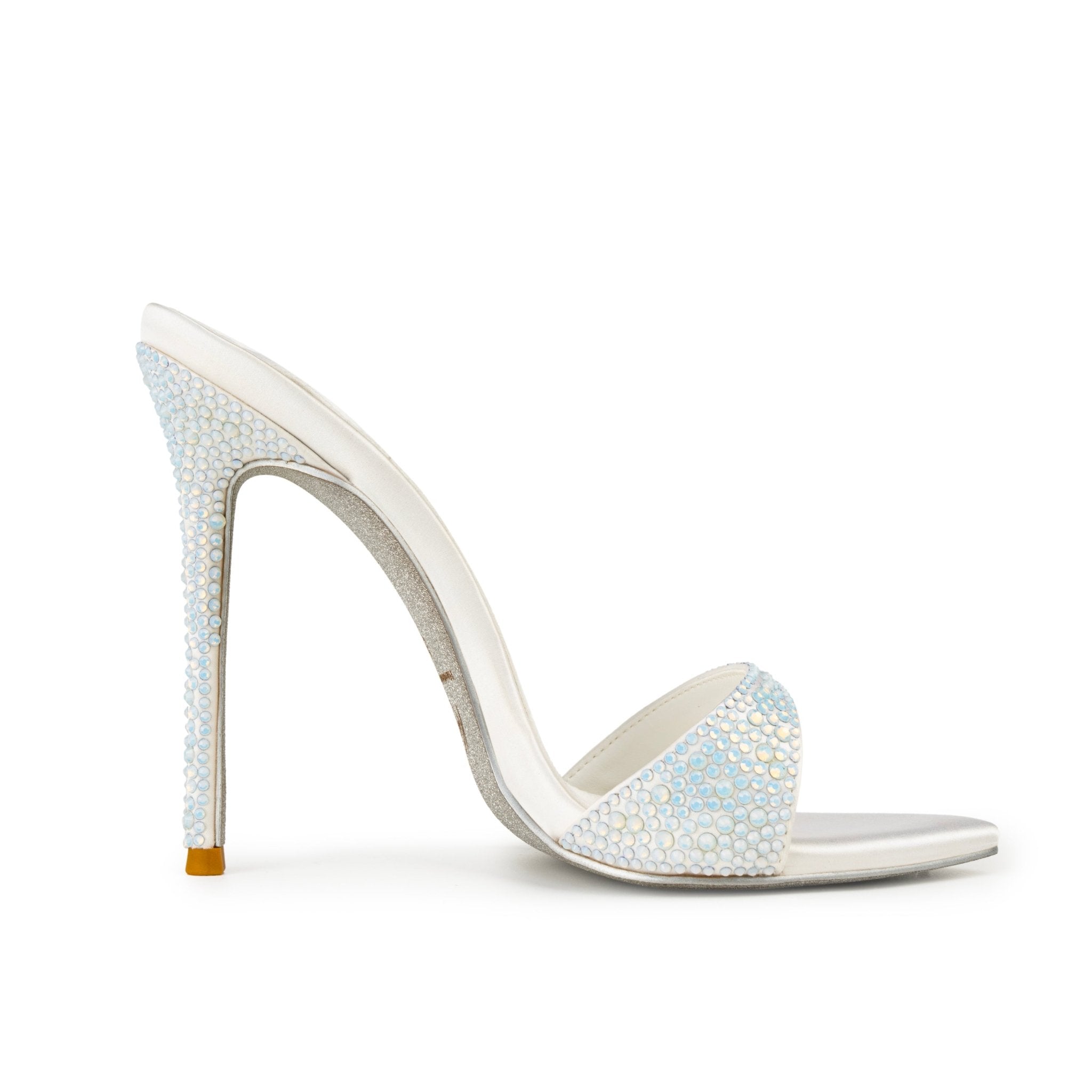 White Opal Crystal Silk Mules - Kandee