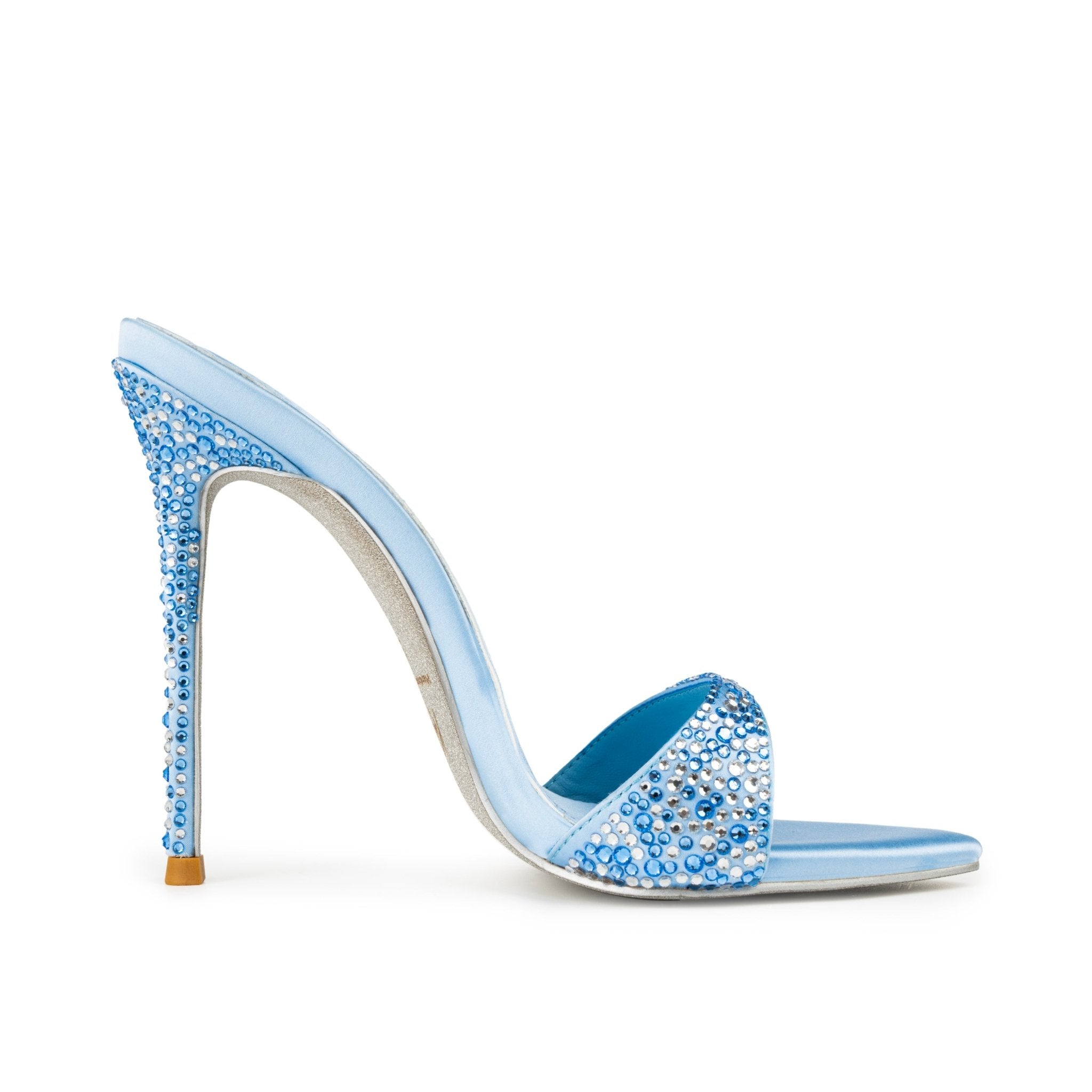 Sky Blue Crystal Silk Mules - Kandee