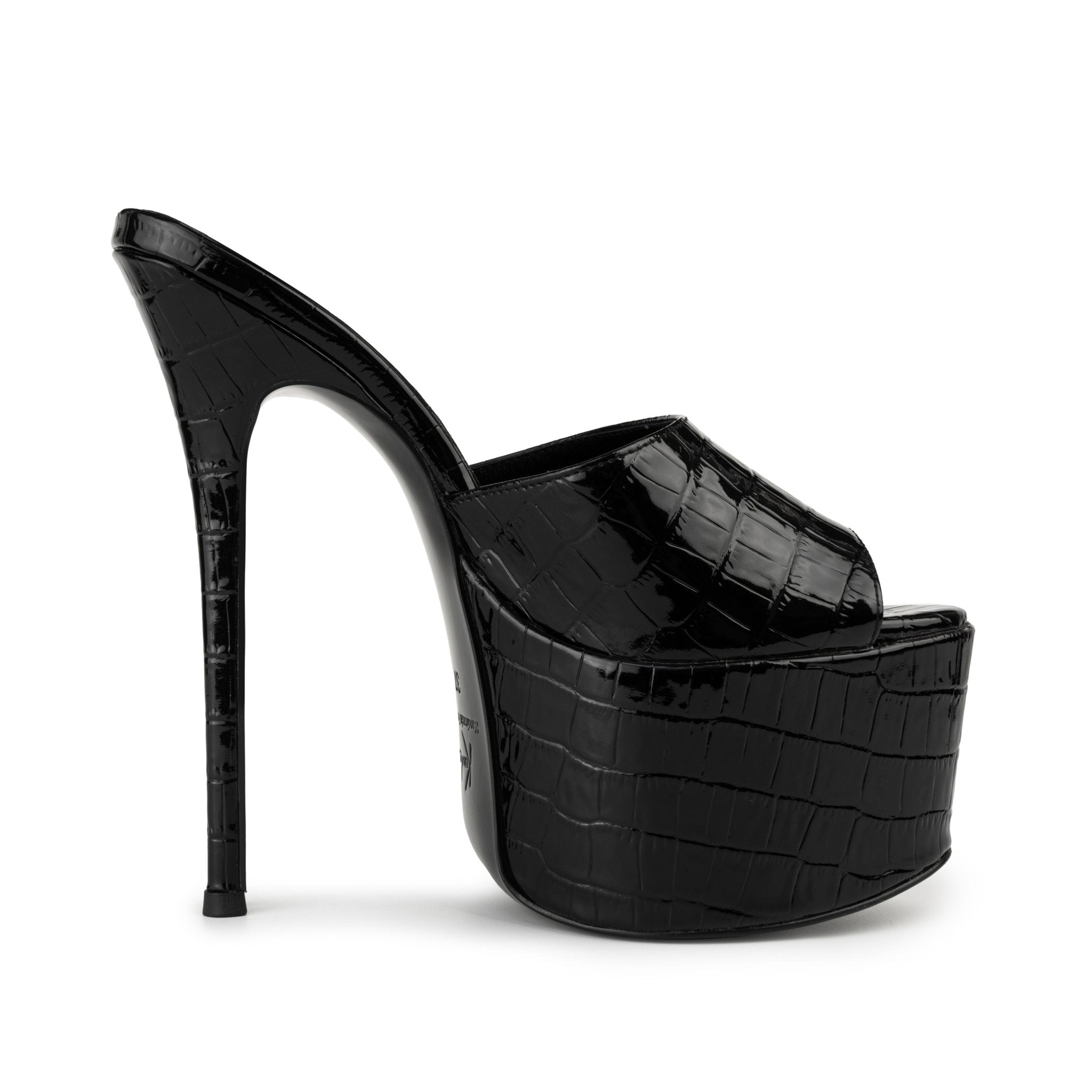 Croco embossed Leather Platform Mules - Kandee
