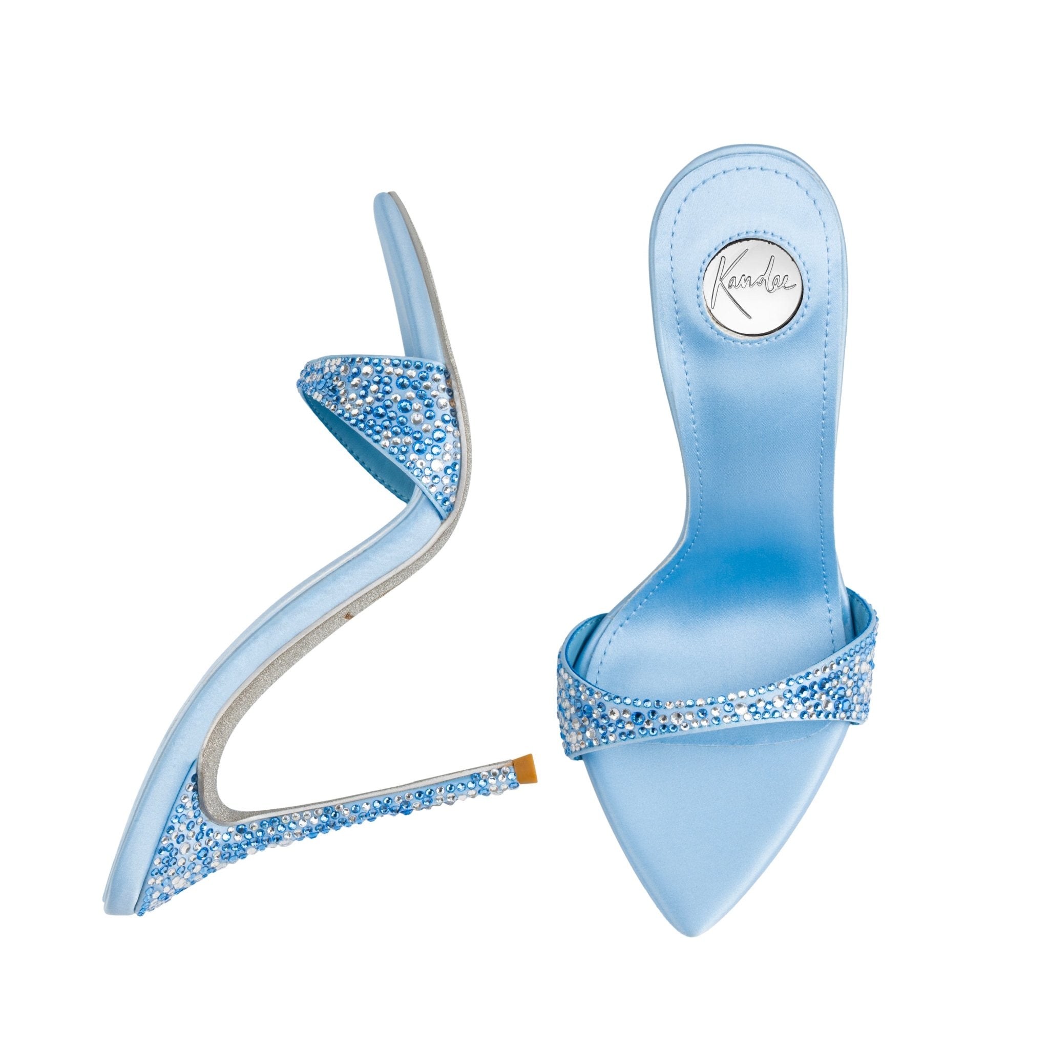 Sky Blue Crystal Silk Mules - Kandee