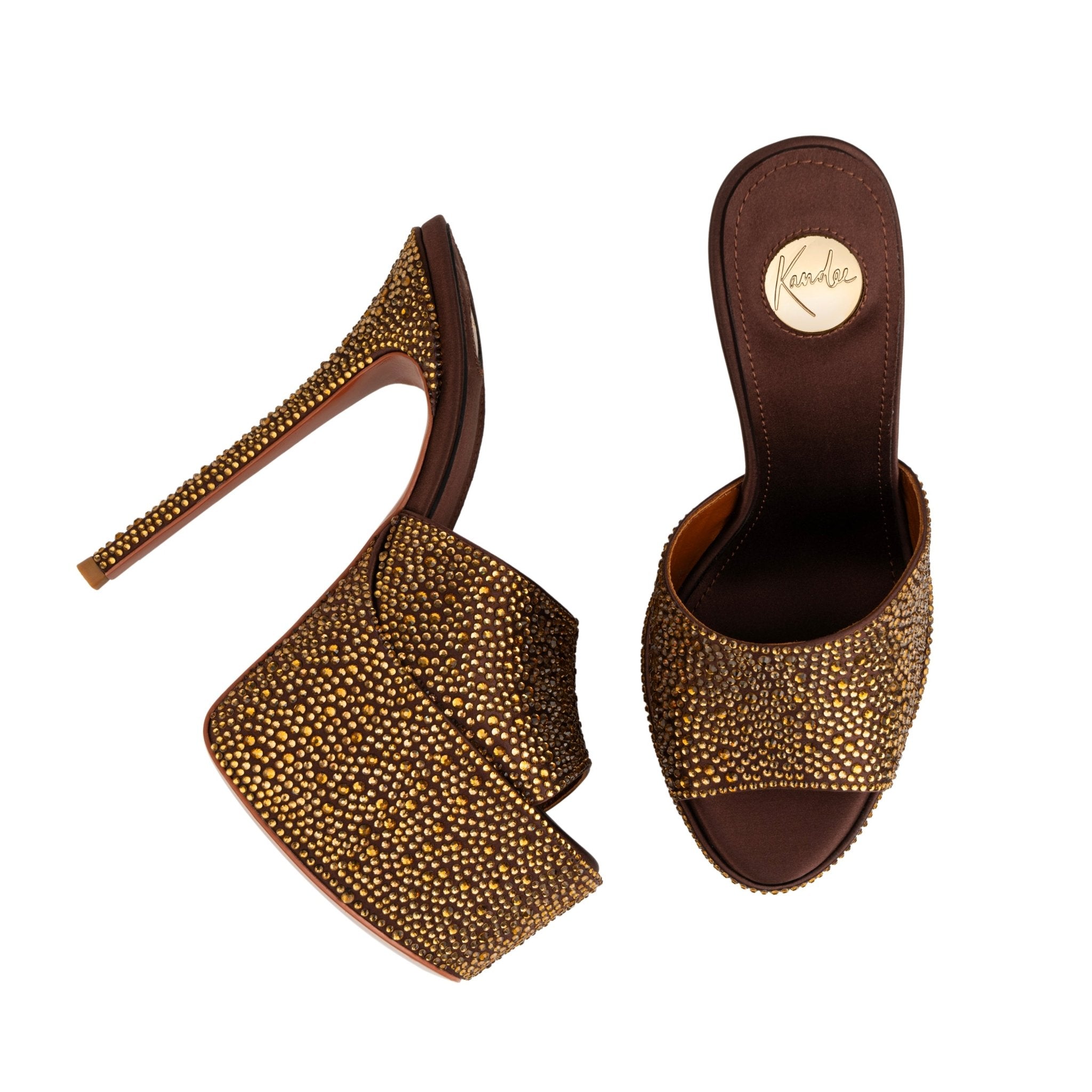 Dark Chocolate Crystal Silk Platform Mules - Kandee