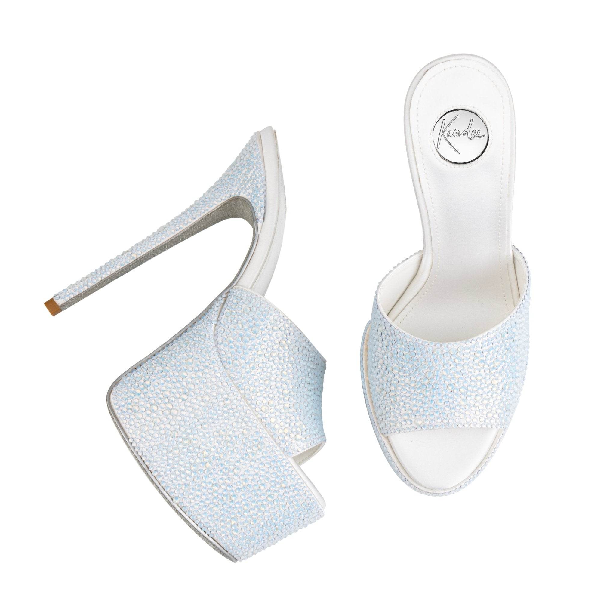 White Opal Crystal Silk Platform Mules - Kandee