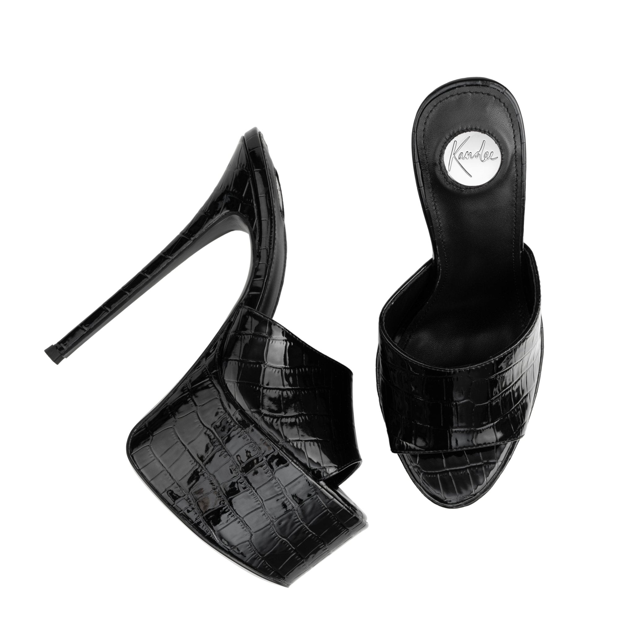 Croco embossed Leather Platform Mules - Kandee