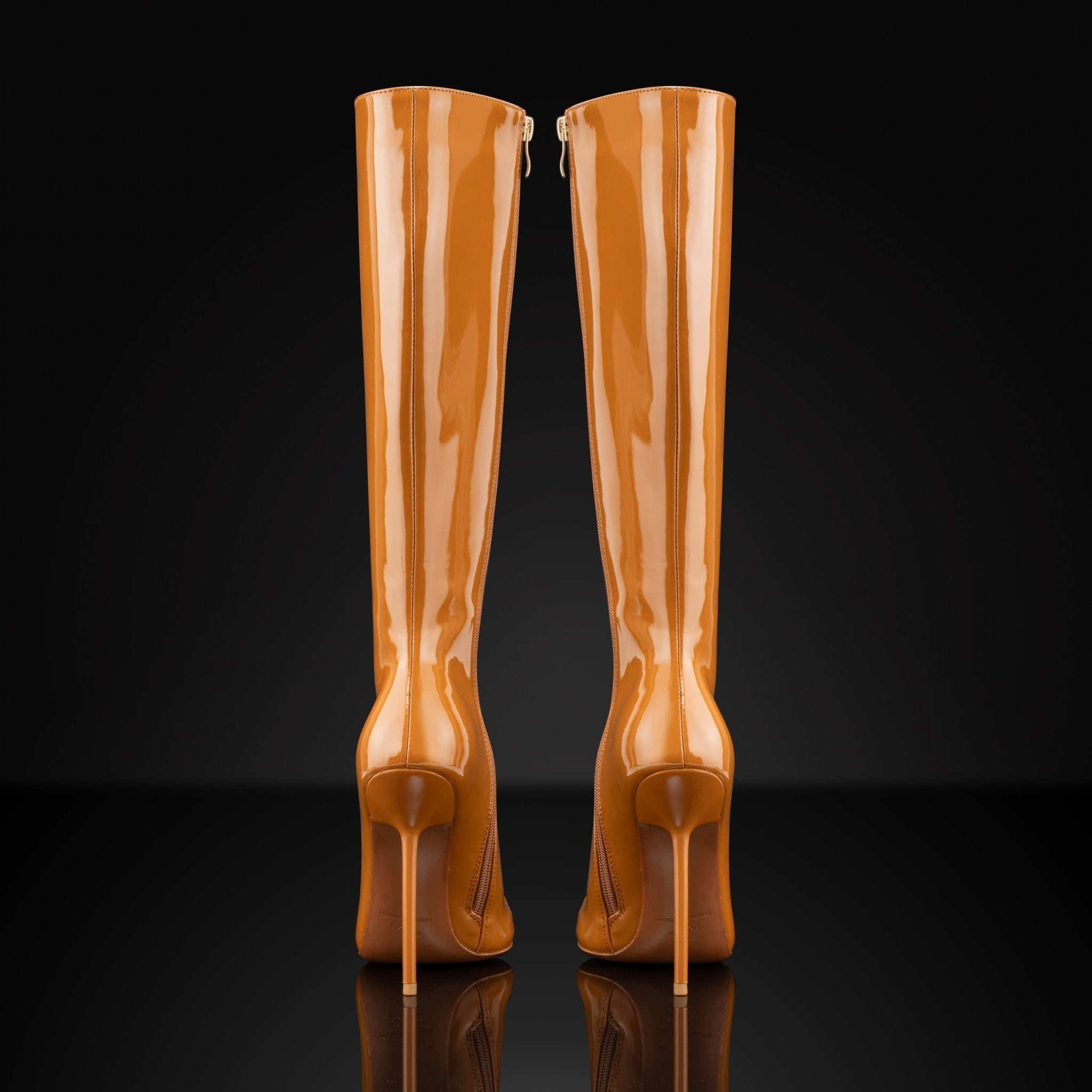 CARAMEL PATENT BOOTS - Kandee