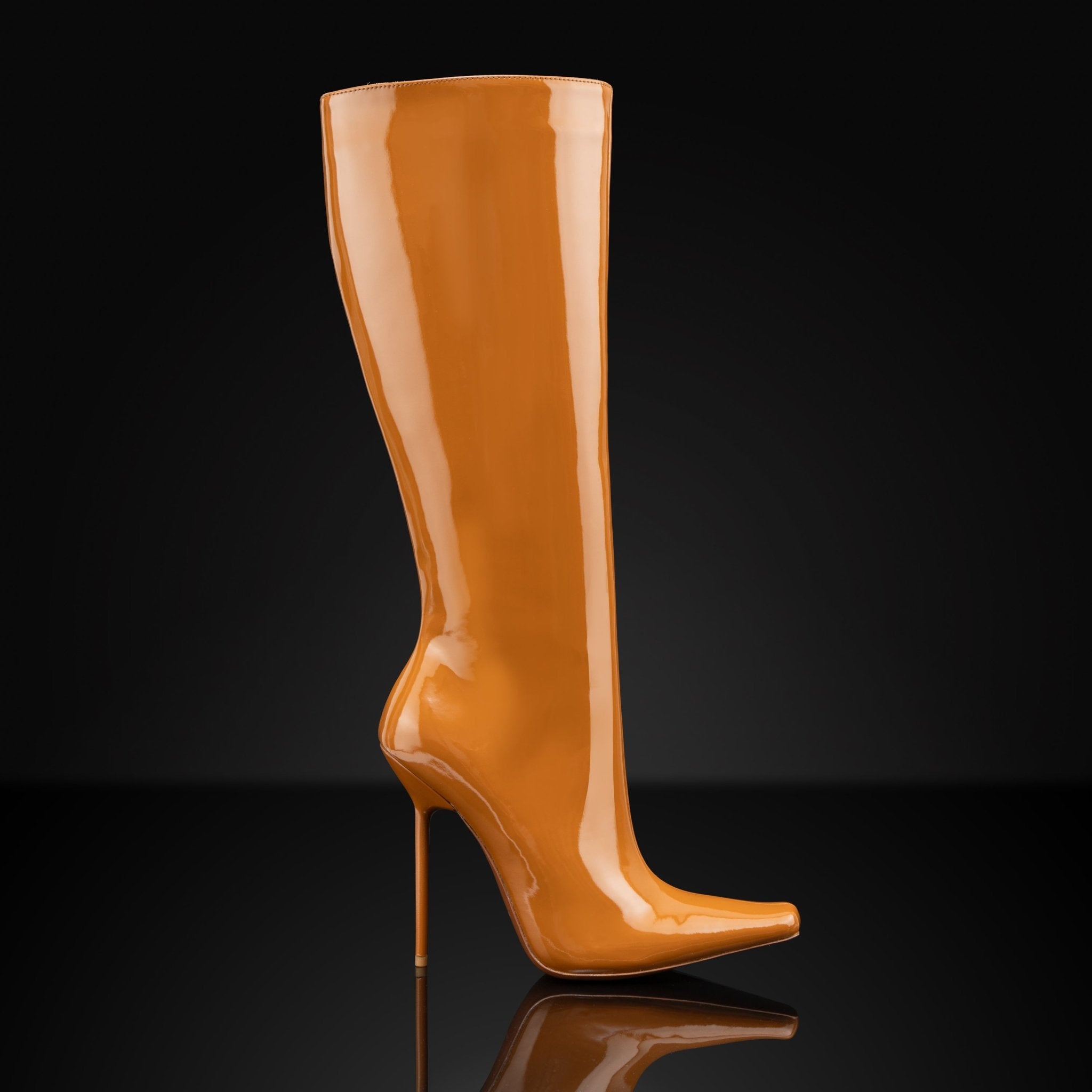 CARAMEL PATENT BOOTS - Kandee