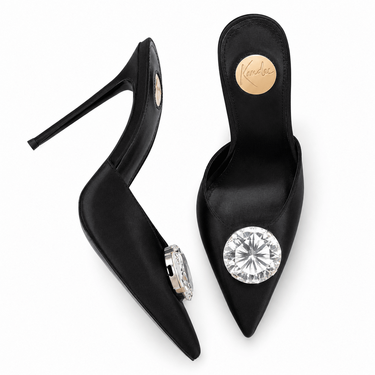 Black caviar Silk Crystal Mules - Kandee