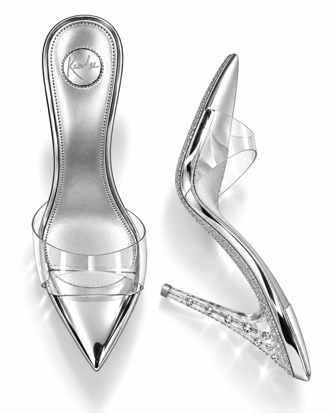Silver Translucent with crystal Plexiglas Heel - Kandee