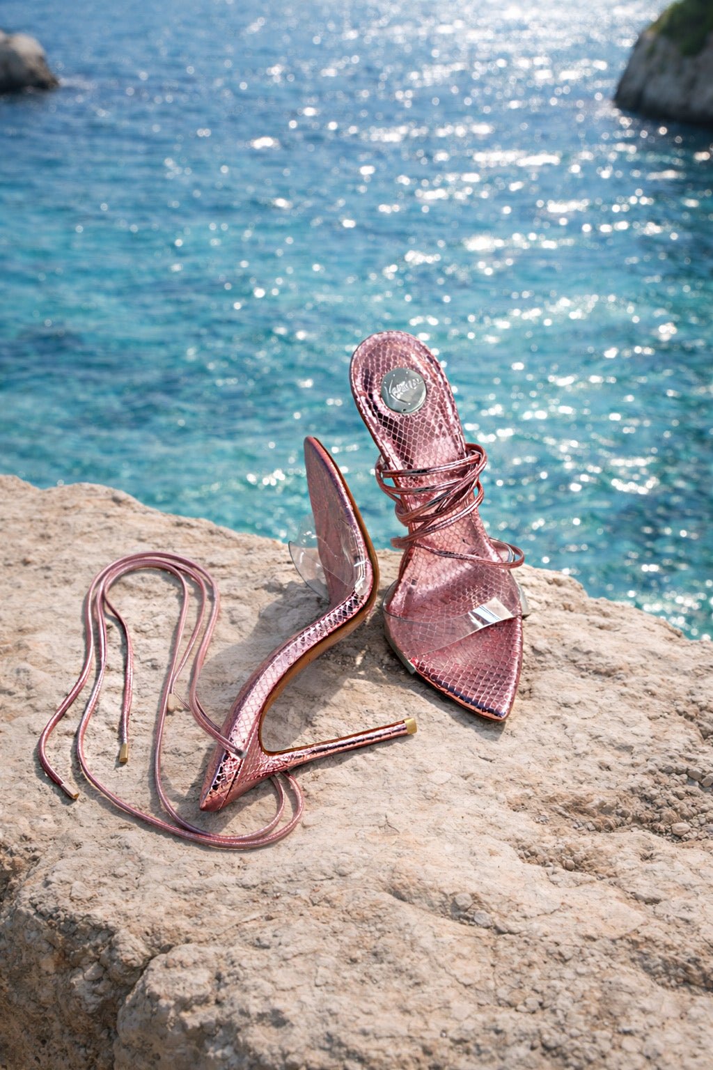 Metallic Pink Snake Sandals - Kandee