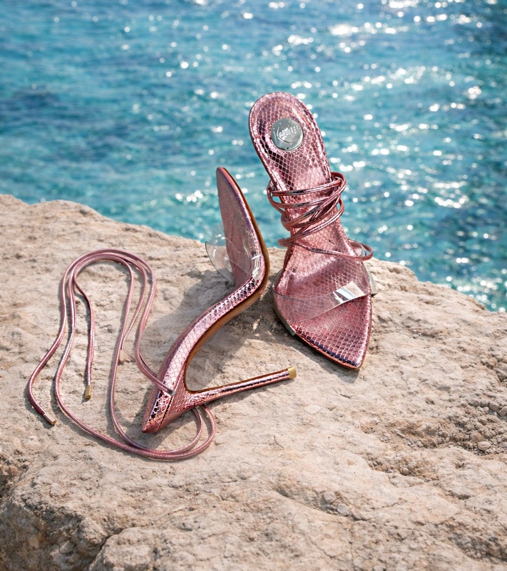 Metallic Pink Snake Sandals - Kandee