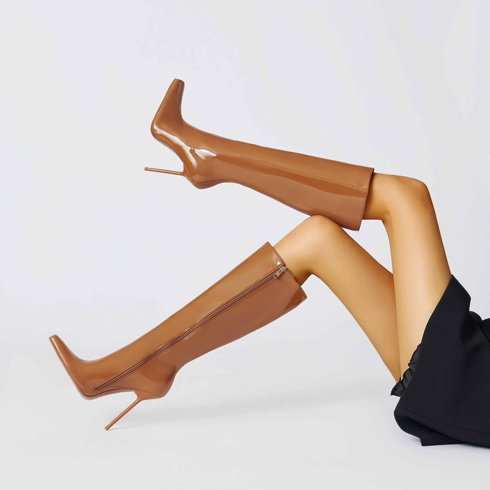 CARAMEL PATENT BOOTS - Kandee