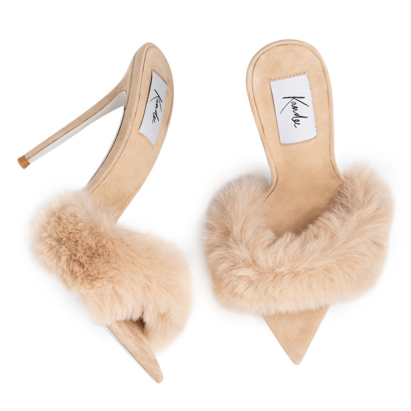 VANILLA SUEDE MINK MULES