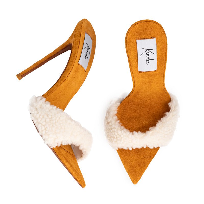 CHESNUT SUEDE SHEARLING MULES - Kandee