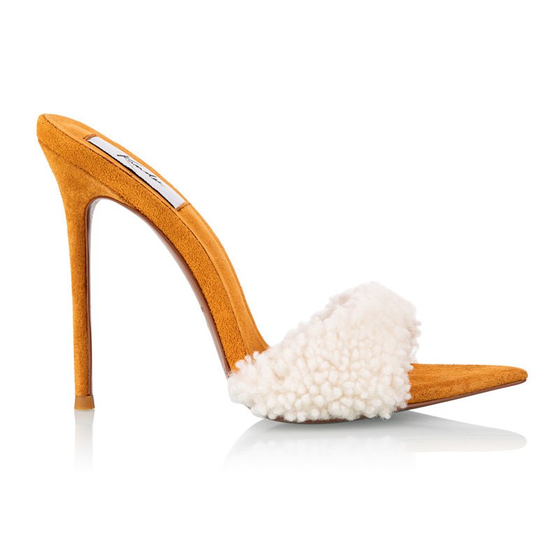 CHESNUT SUEDE SHEARLING MULES - Kandee