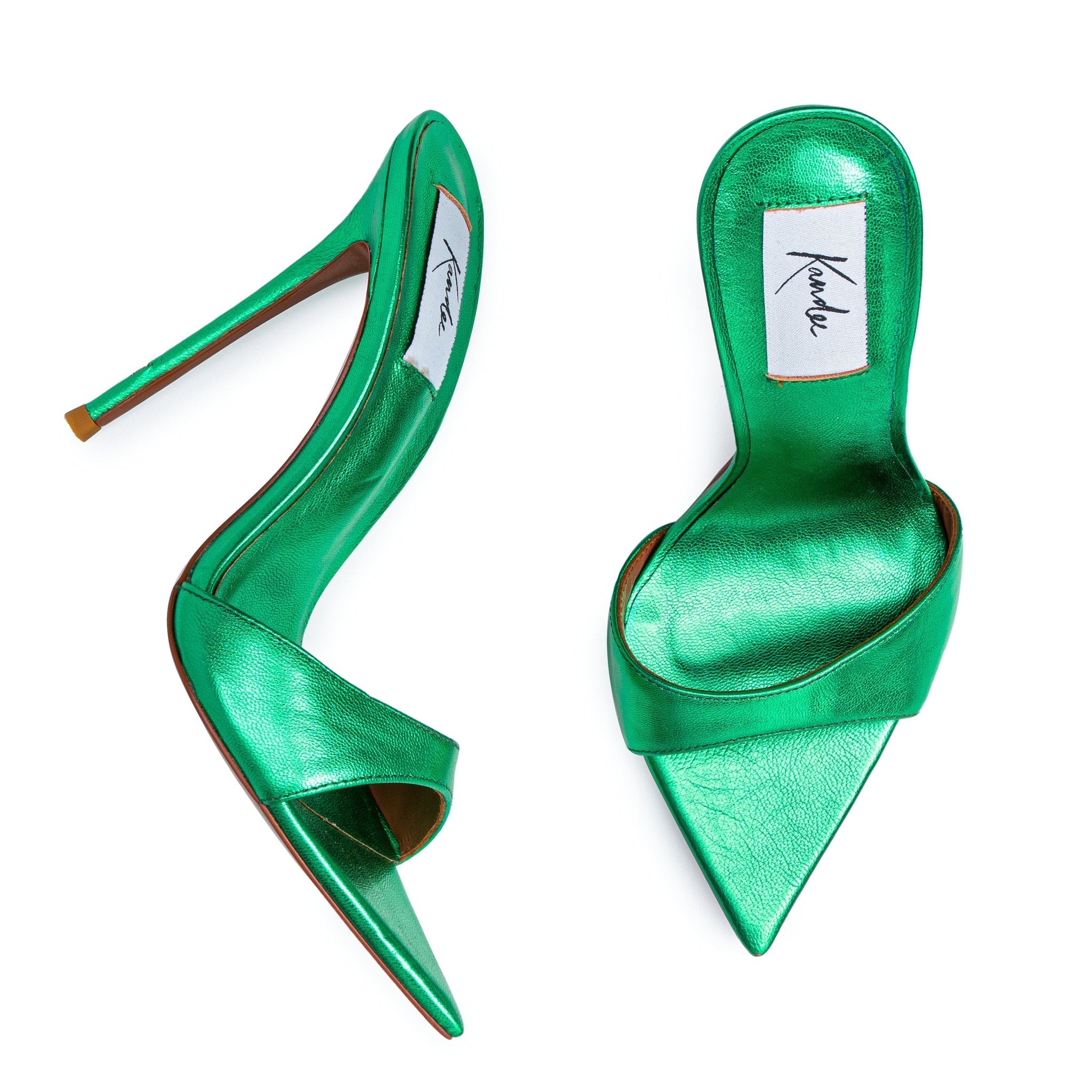 Emerald Metallic Leather Mules - Kandee